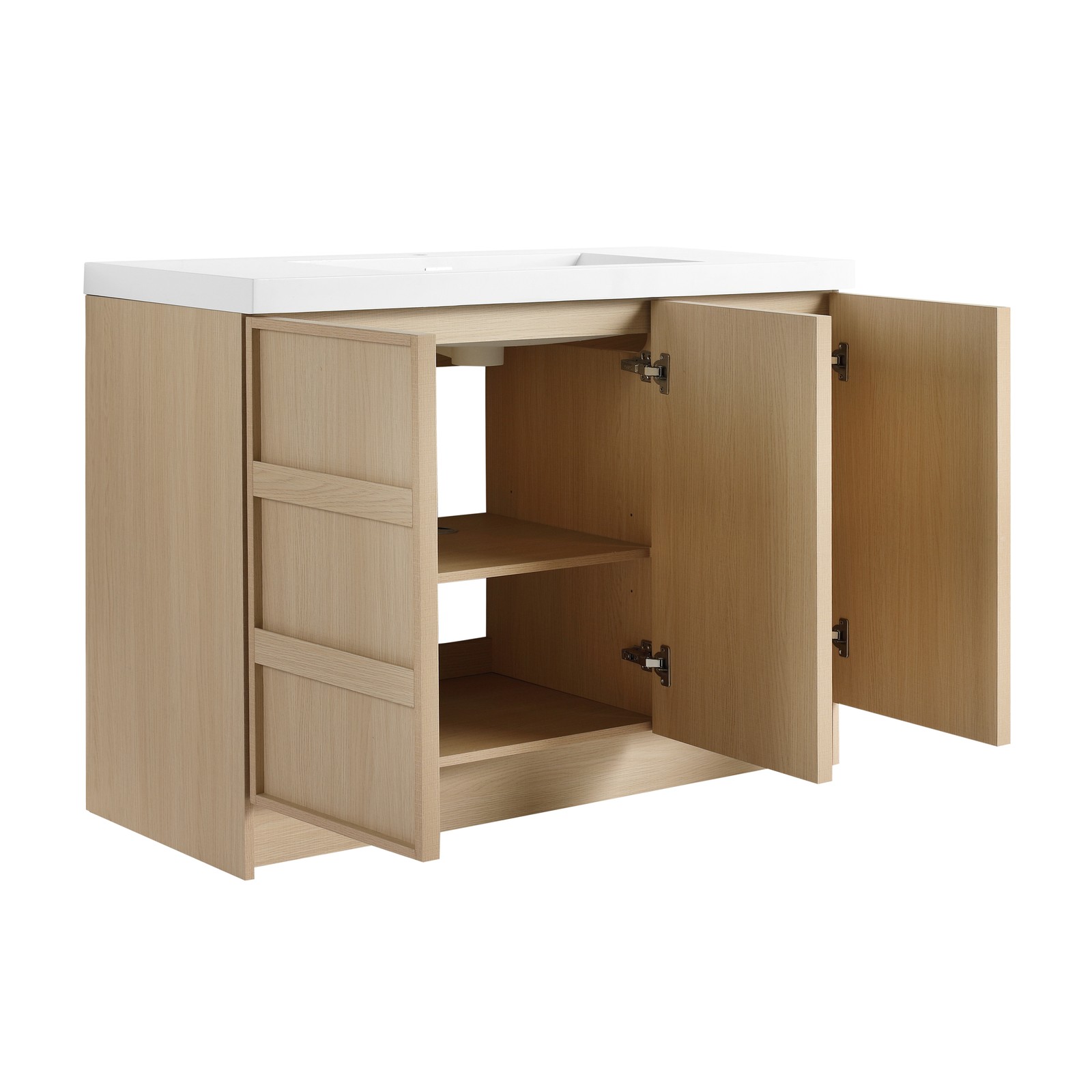 48 Inch Plywood Freestanding Bathroom Vanity Cabinet 3 Doors With Resin Sink Oak