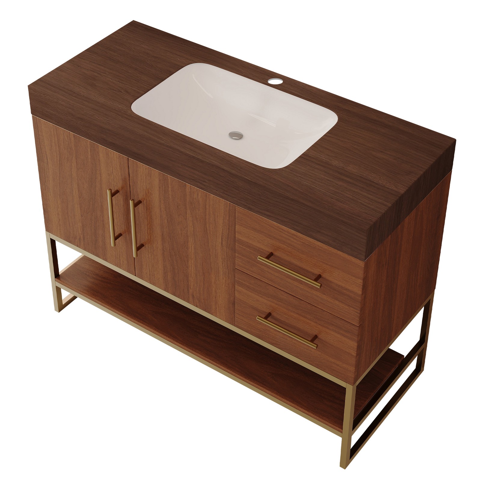 36″ Modern Bathroom Vanity w/Seamless Ceramic Sink & Sintered Stone Top Walnut