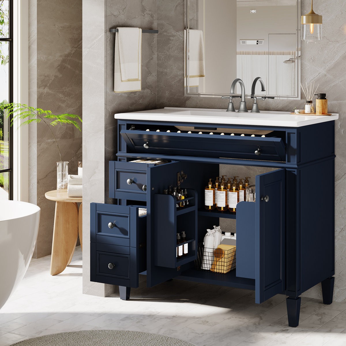 36 inch Bathroom Vanity With Sink Wood Bathroom Cabinet with 4 Drawers & 2 Doors