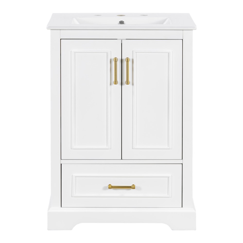 24″ Bathroom Vanity w/Ceramic Sink, Freestanding Bath Vanity Door Cabinet,Drawer