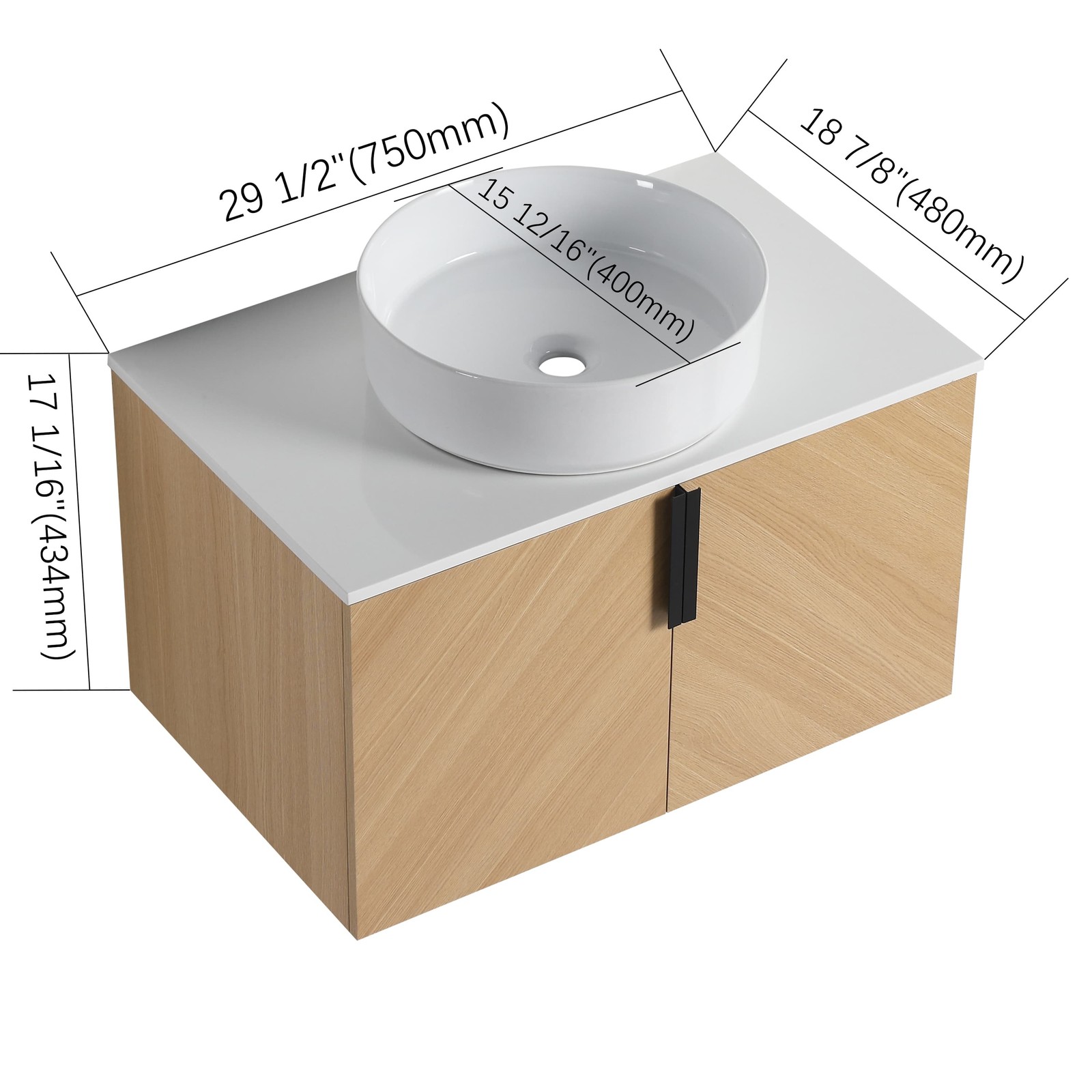 Bathroom Vanity w/Ceramic Sink, Wall-Mounted Storage Cabinet w/Soft Close Door