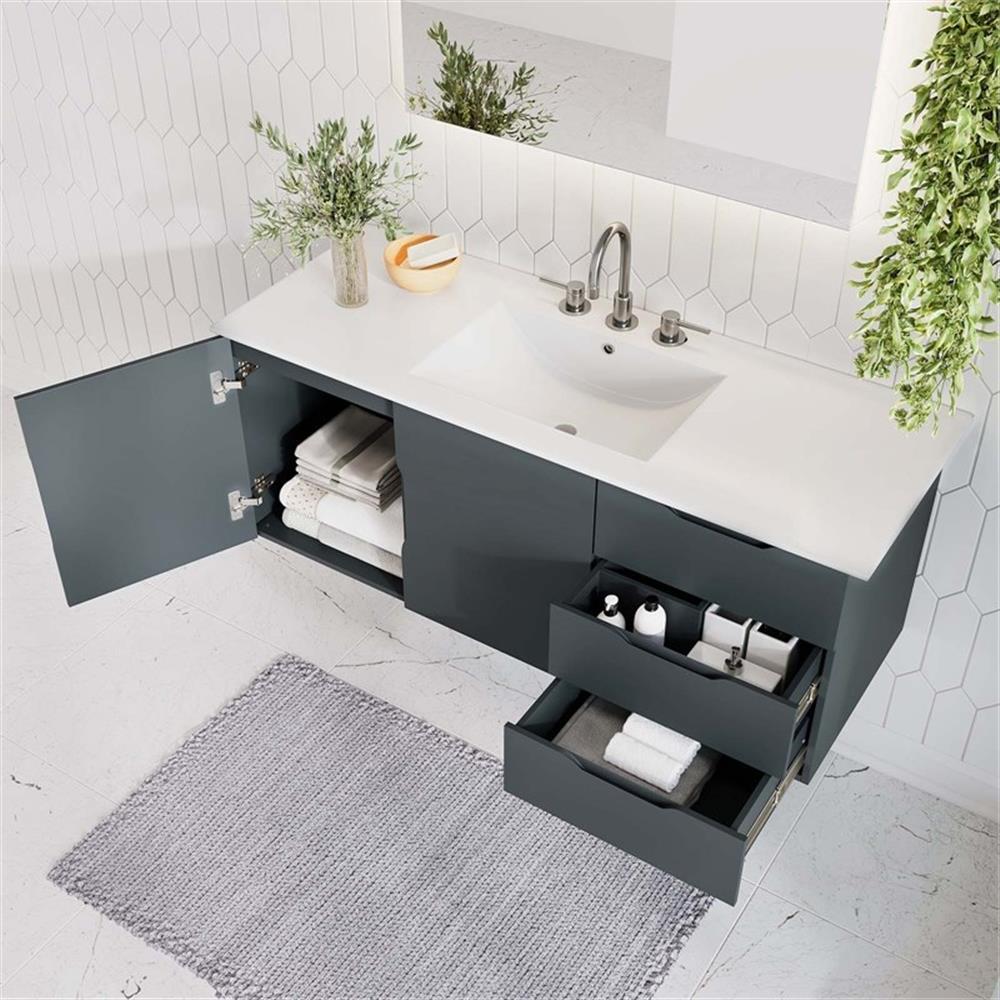 Modway Vitality 48″ Single Sink Wood & Ceramic Bathroom Vanity in Gray/White