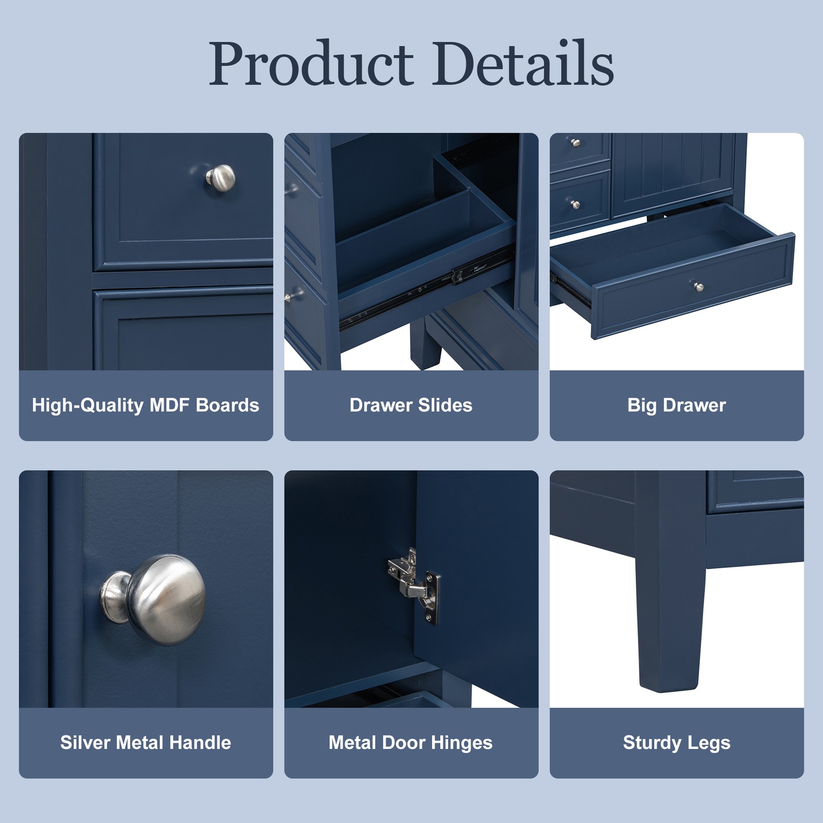 30″ Blue Bathroom Vanity with Sink, 1 Cabinet & 3 Drawers, Solid Wood & MDF