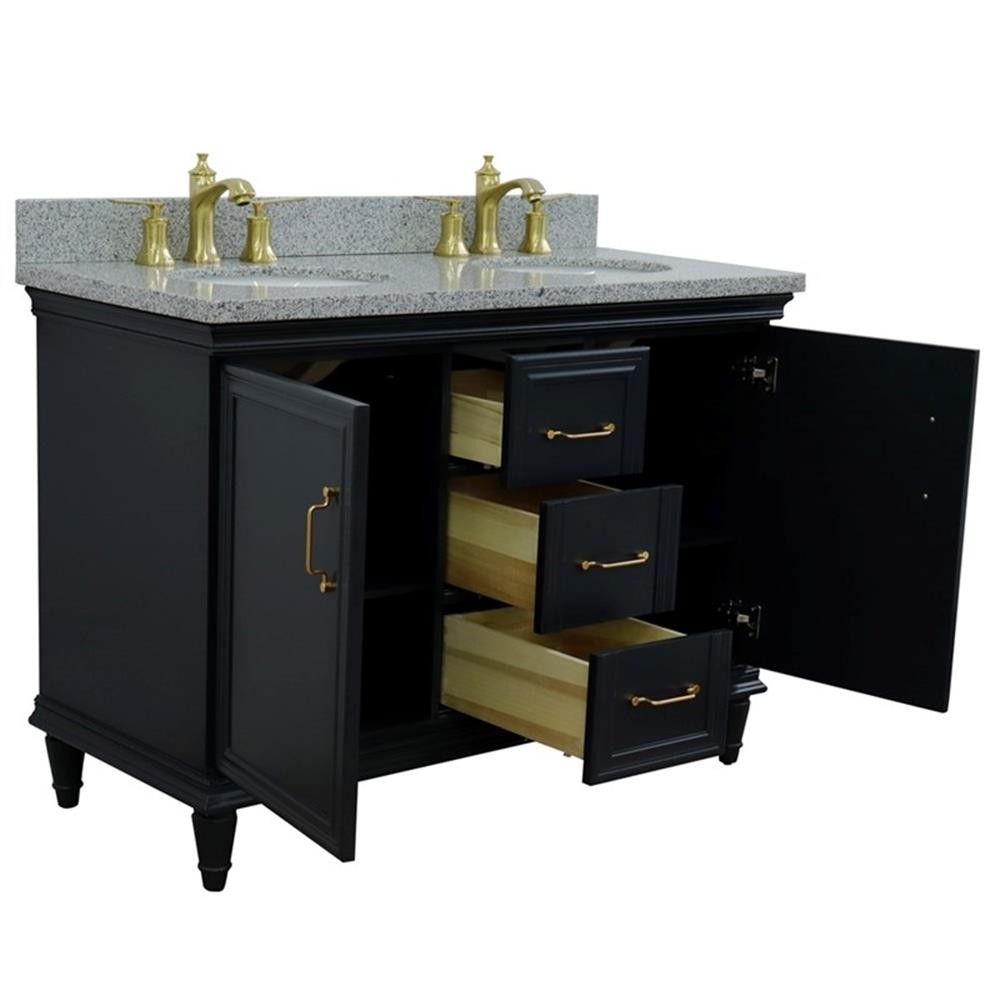49 in. Double Wooden Vanity Dark Gray with Gray Granite Oval Sink