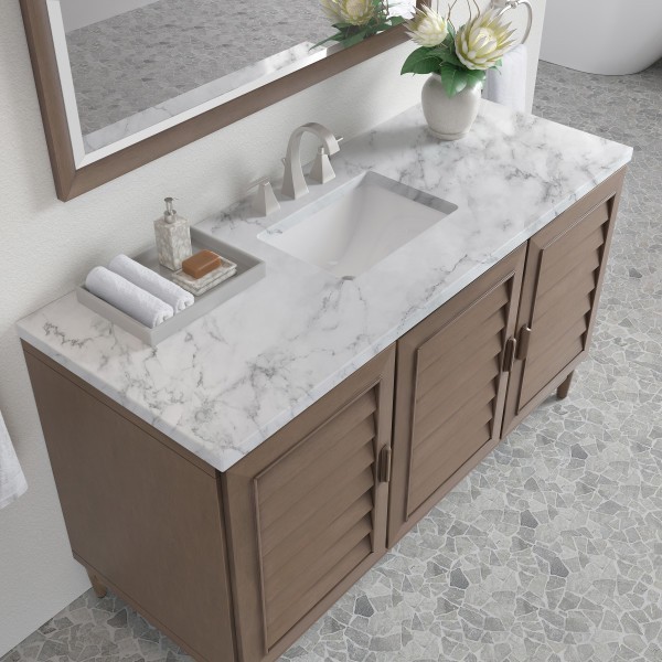 60″ James Martin Portland 620-V60S-WW-3CAR Vanity Cabinet Carrara Marble Top