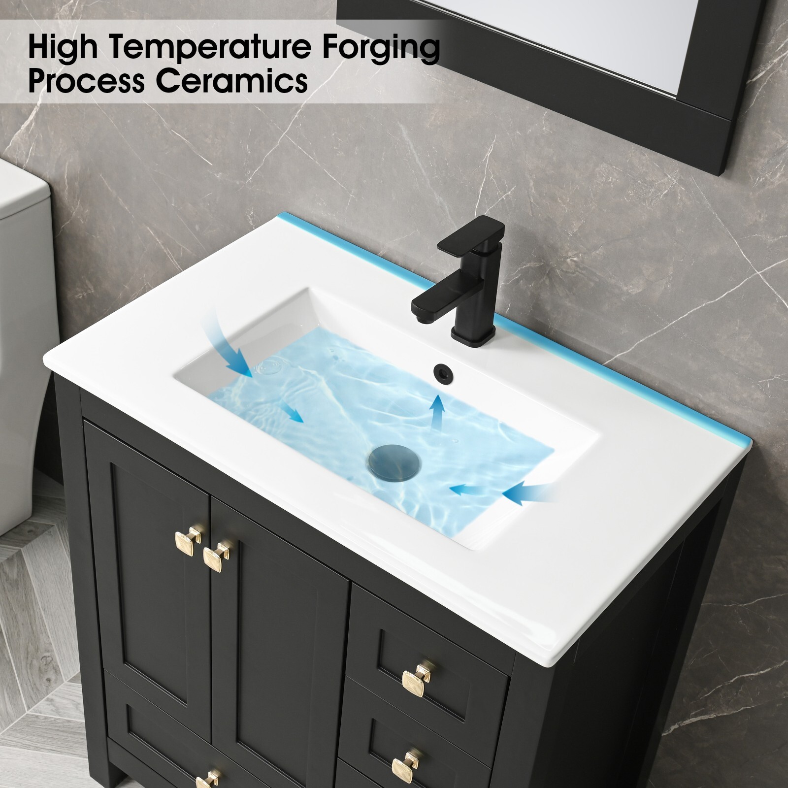 Eclife 30″ Bathroom Vanity Cabinet Set Drop in Ceramic Sink faucet drain mirror
