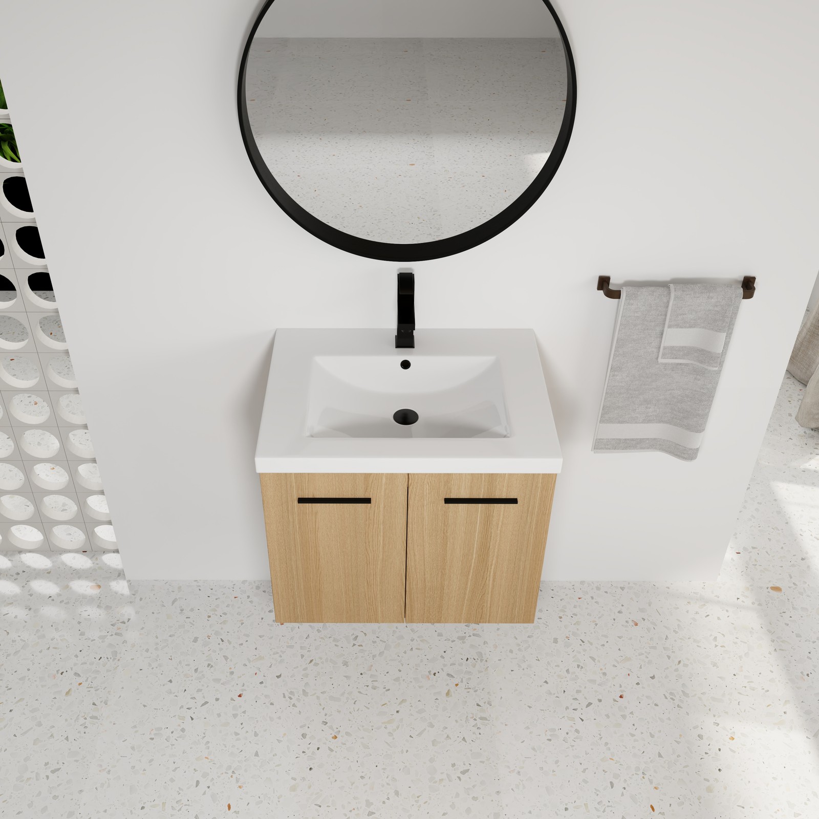 24″ Floating Bathroom Vanity with Sink, Light Oak Cabinet, Wall Mounted