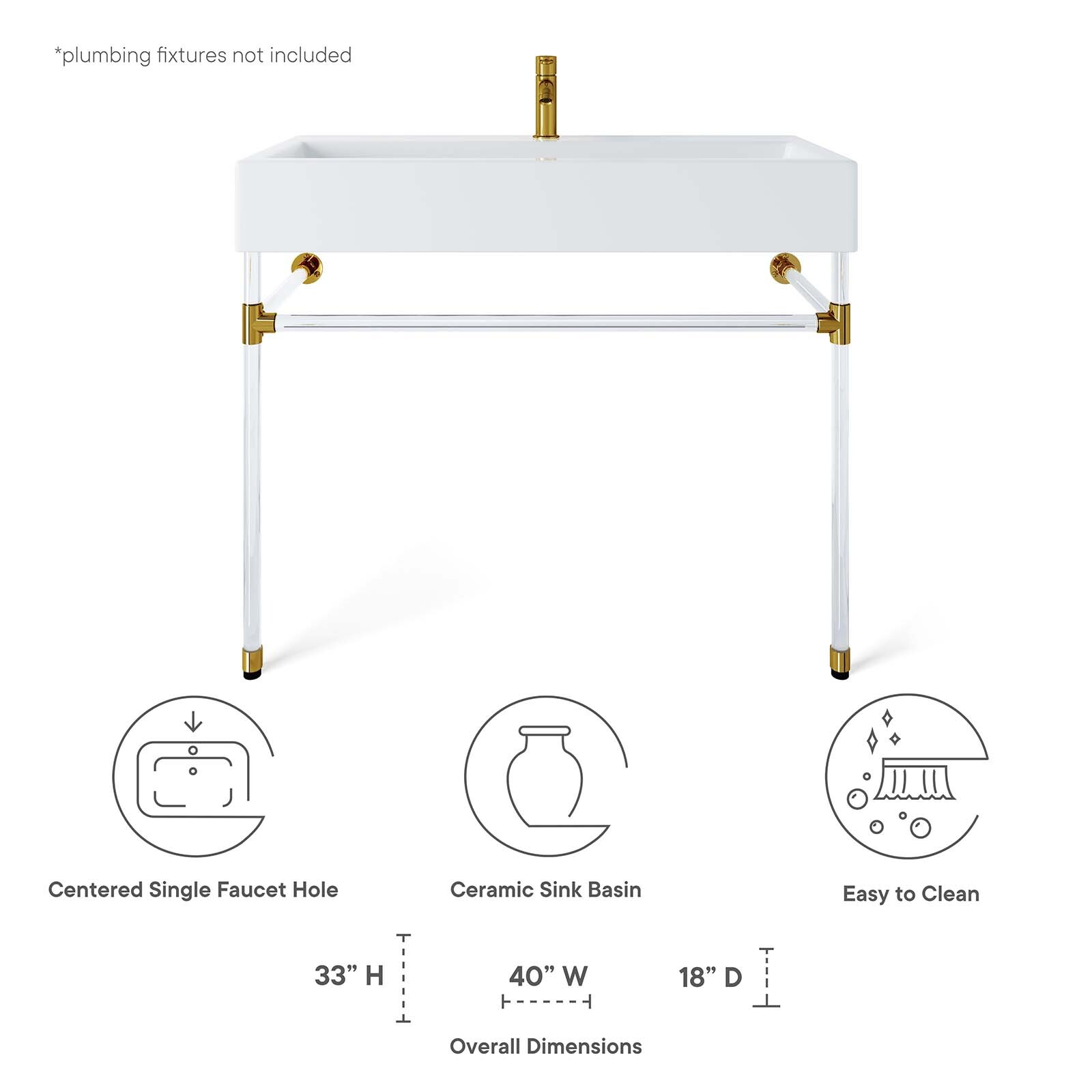 Modway Redeem 40″ Wall-Mount Acrylic Bathroom Vanity