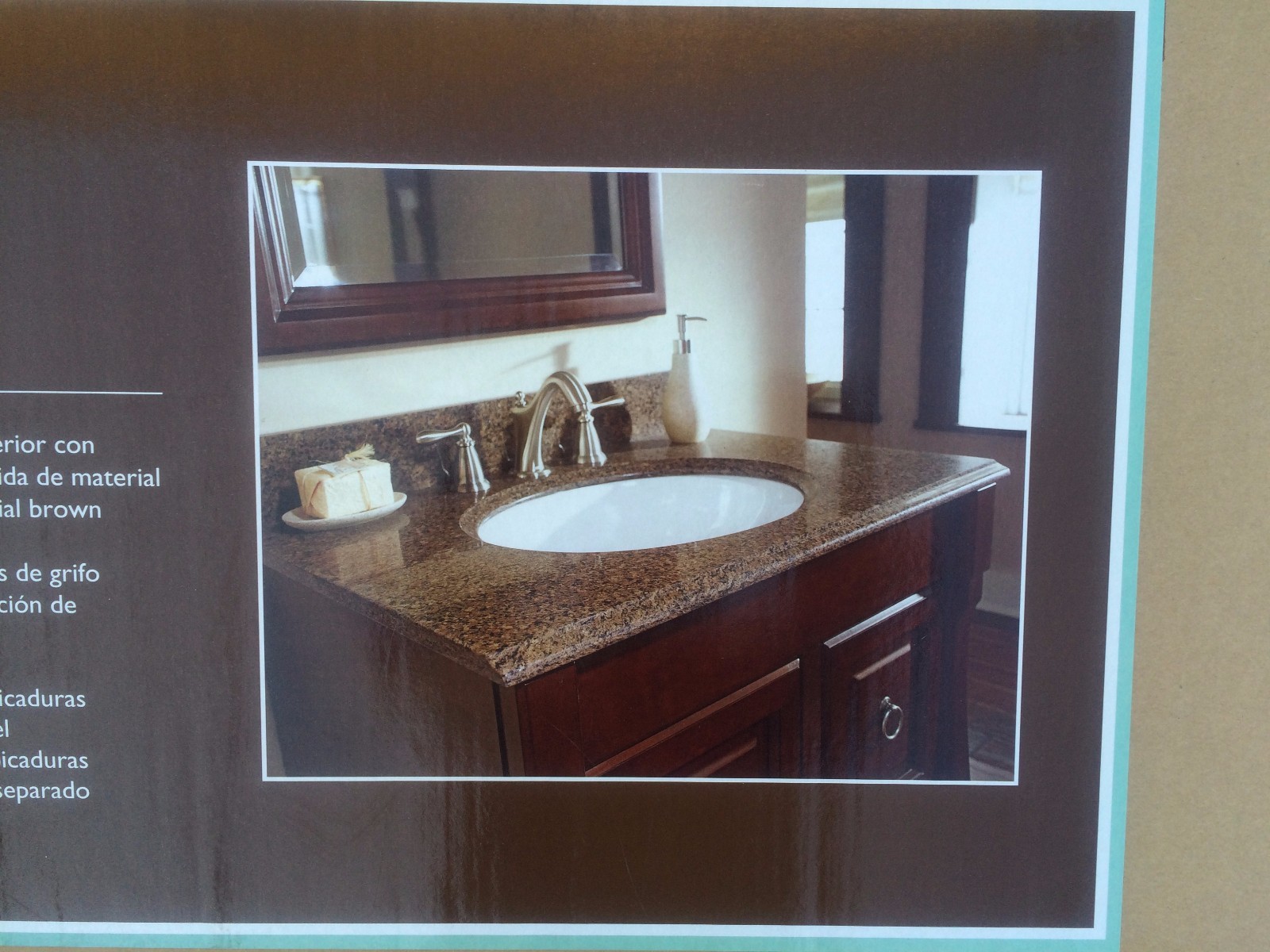 NIB Elegant Bathroom Brown NATURAL QUARTZ VANITY TOP + Ceramic SINK 49″W x 22″H