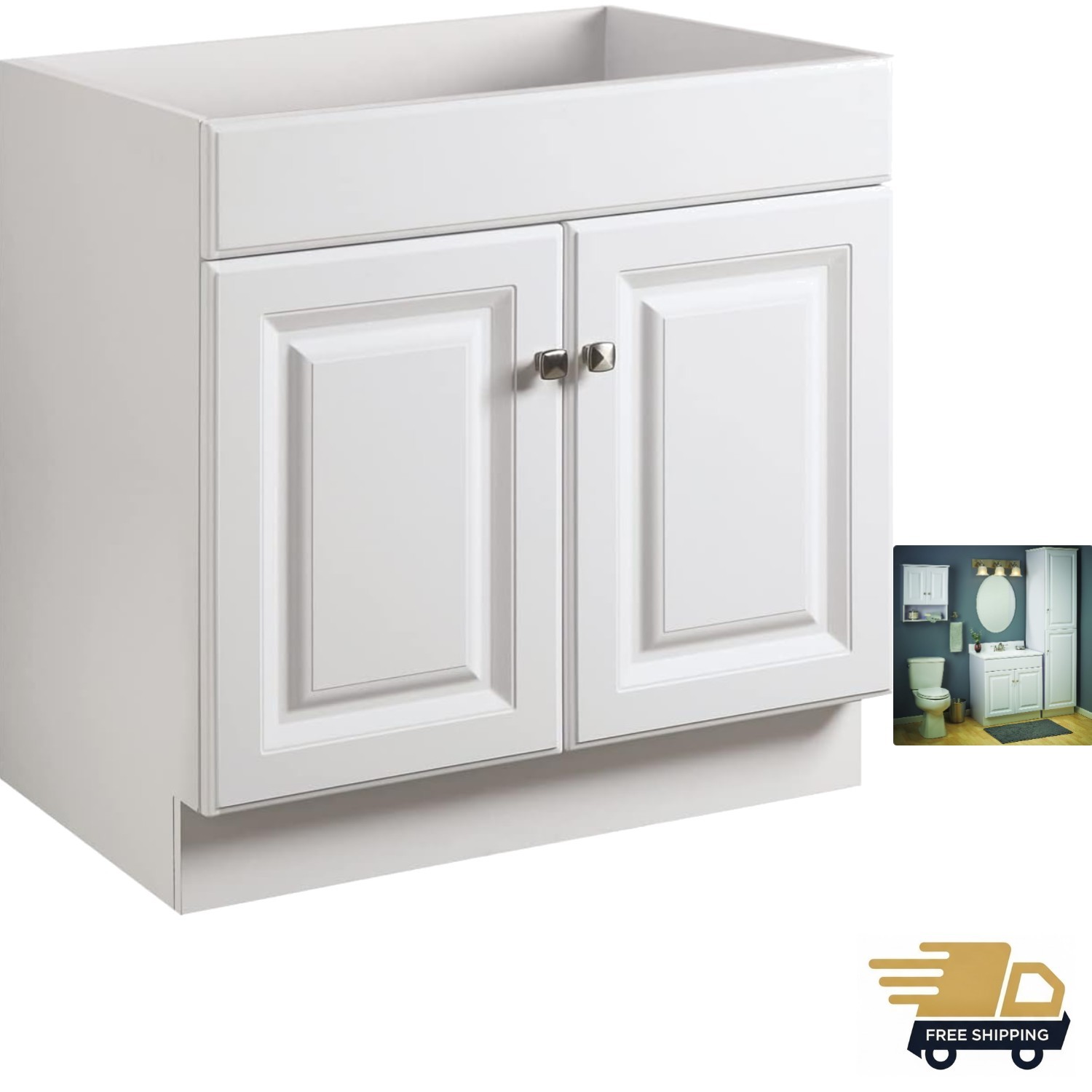 Classic White Bathroom Vanity by Wyndham – 2 Cabinet Doors, Durable Wood Design