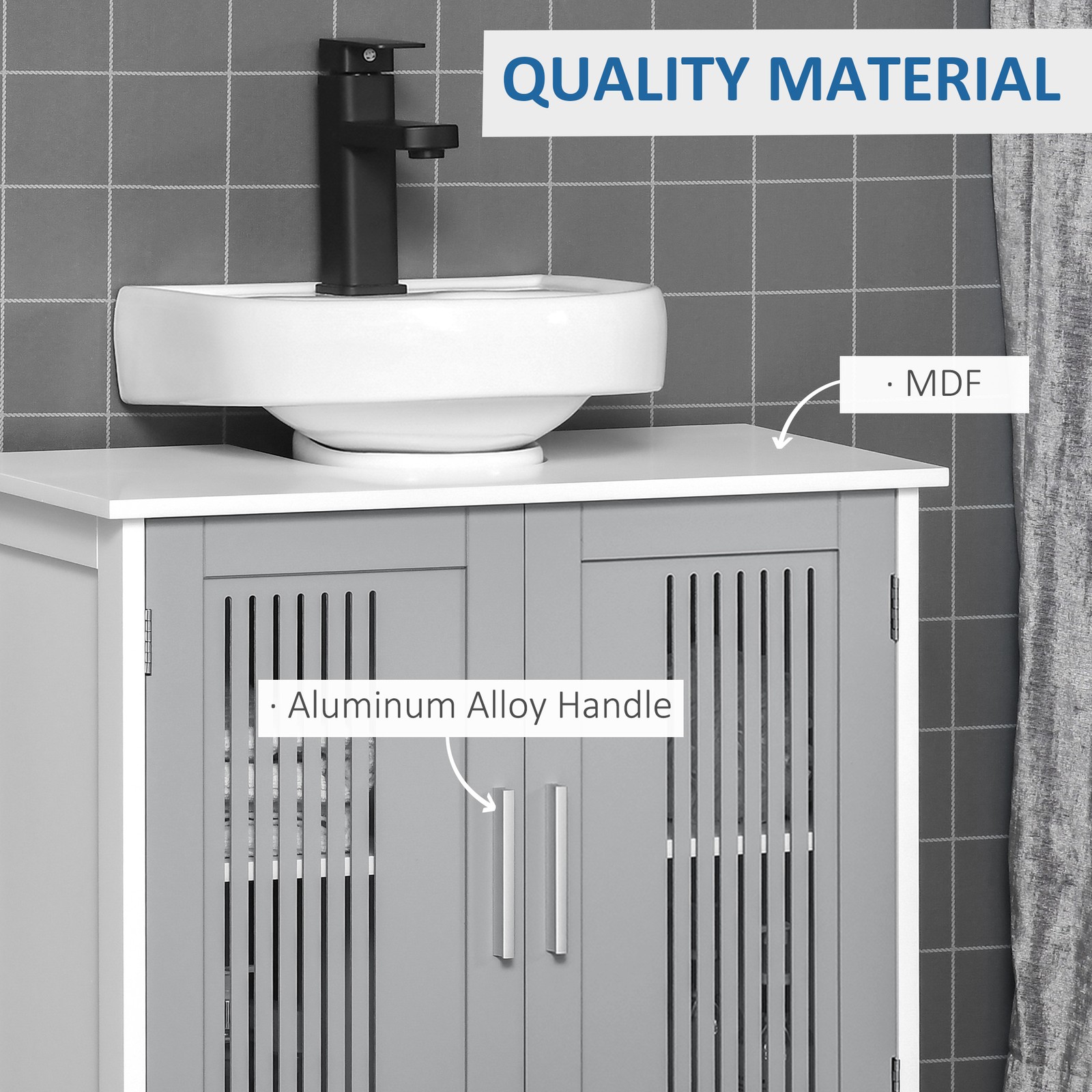 Bathroom Pedestal Under Sink Cabinet with Storage Shelf, Grey White