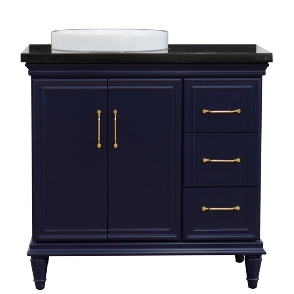 37 in. Single Wooden Vanity Blue Black Galaxy Round Left Door.Left Sink