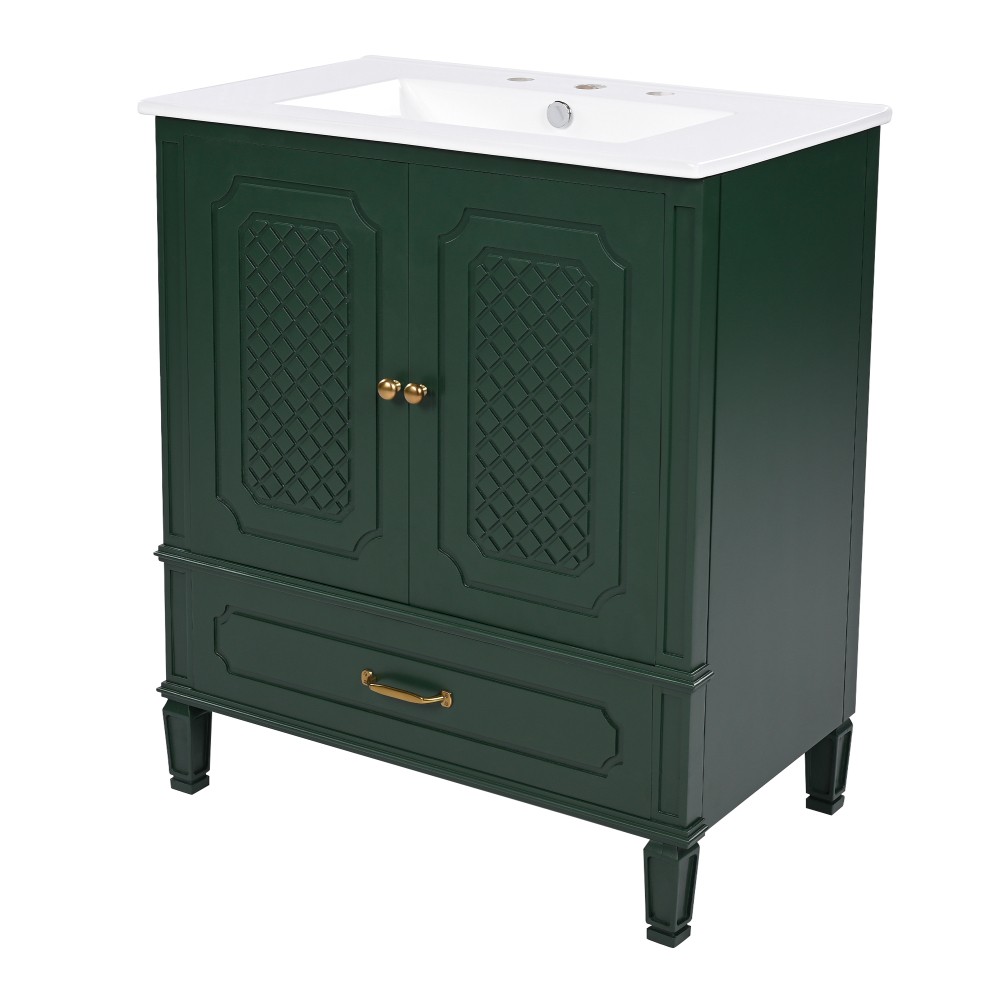 30″ Bathroom Vanity with Sink Vintage Style, Multi-functional Storage Space