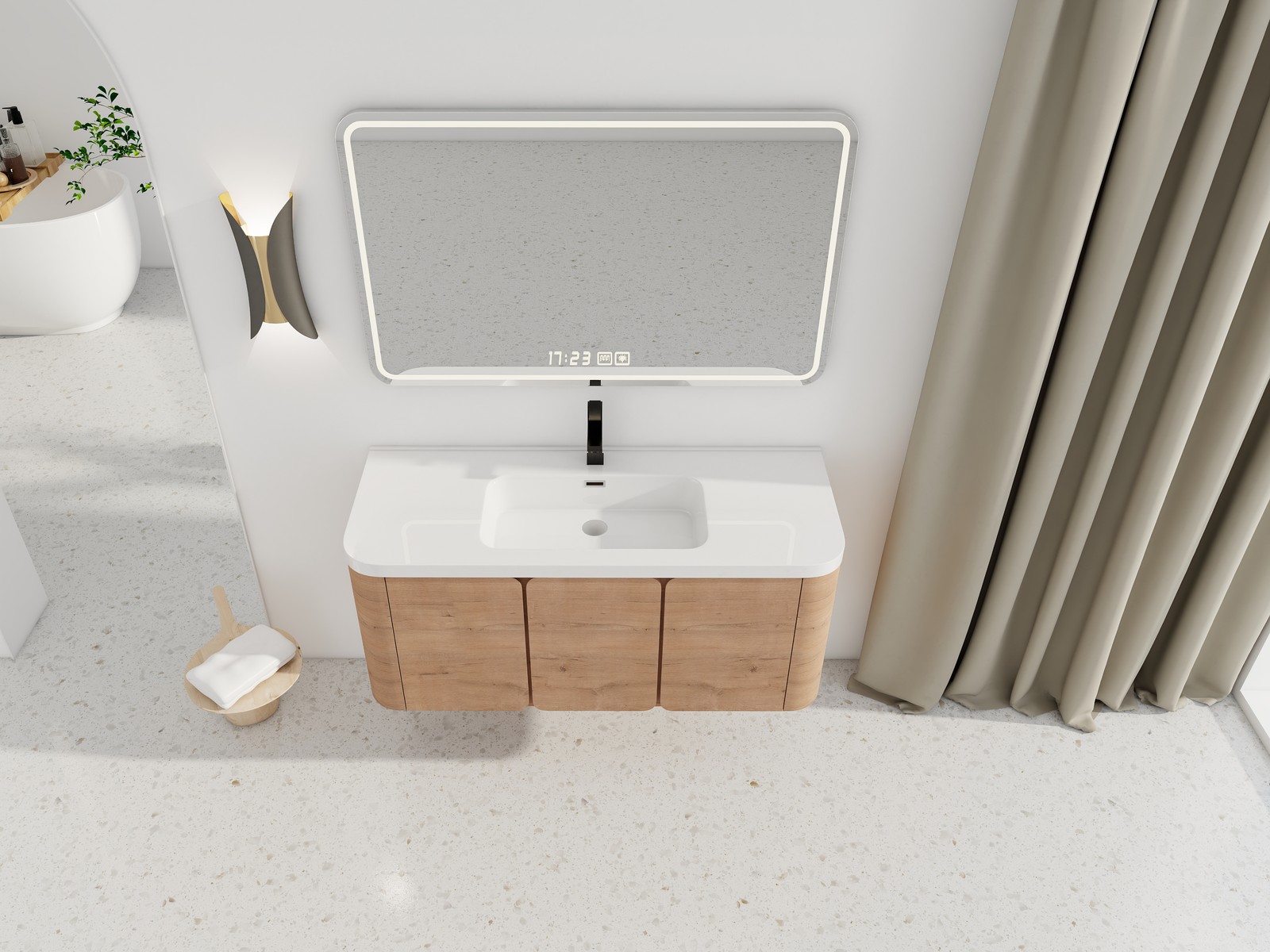 48″ Plywood Floating Wall-Mounted Bathroom Vanity Resin Sink 3 Soft-Close Doors