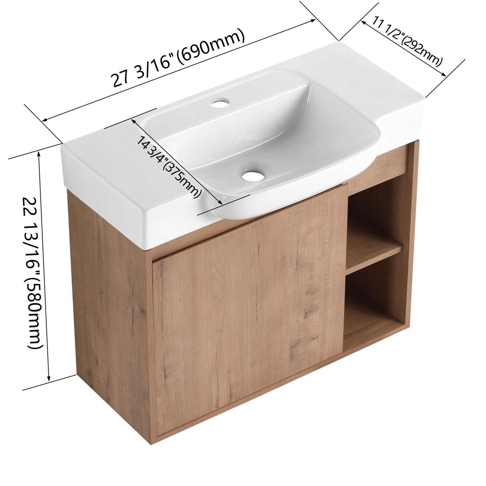 28 Inch Wall Mount Bathroom Vanity White Ceramic Sink Soft Close Door