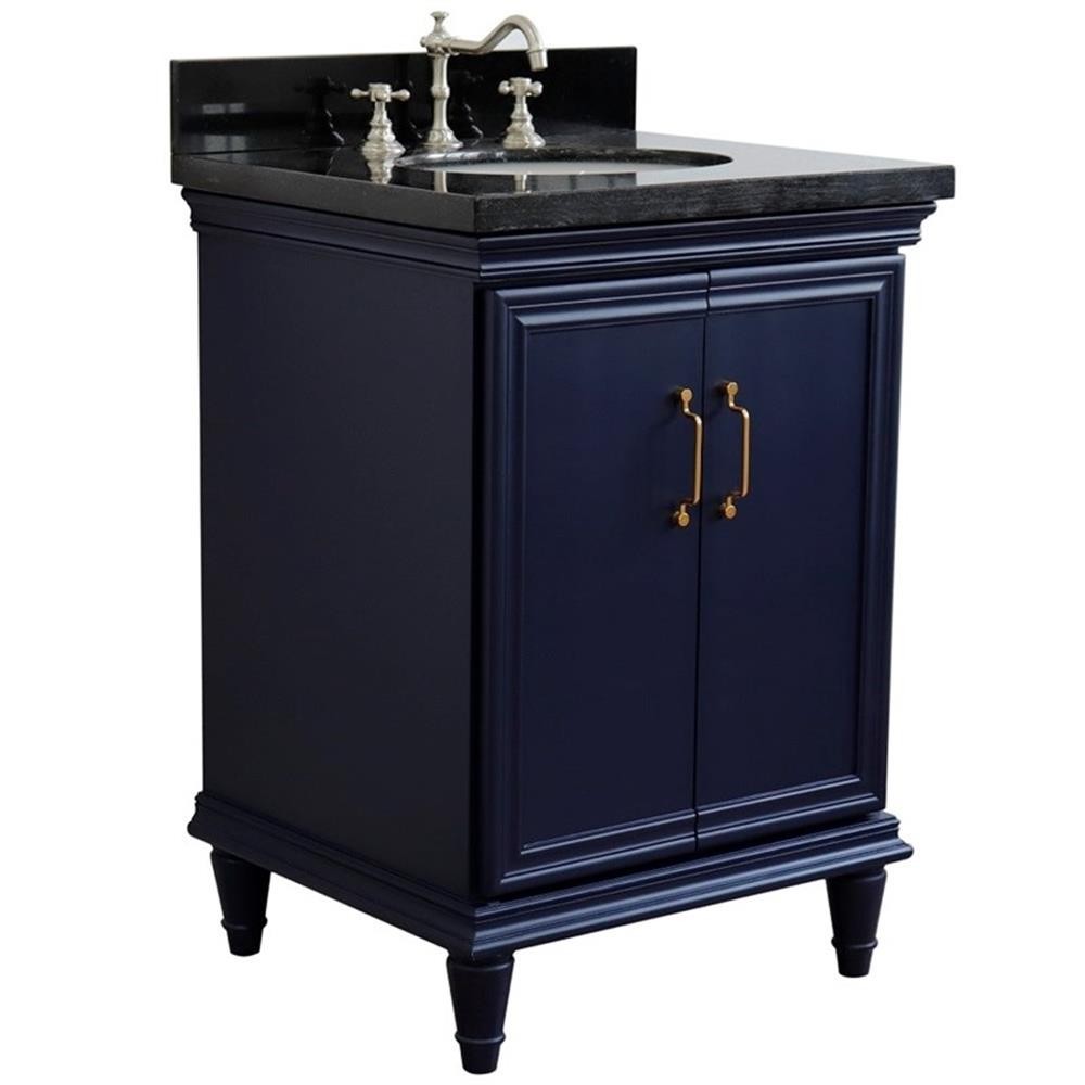 25 in. Single Wooden Vanity Blue with Black Galaxy Oval Sink