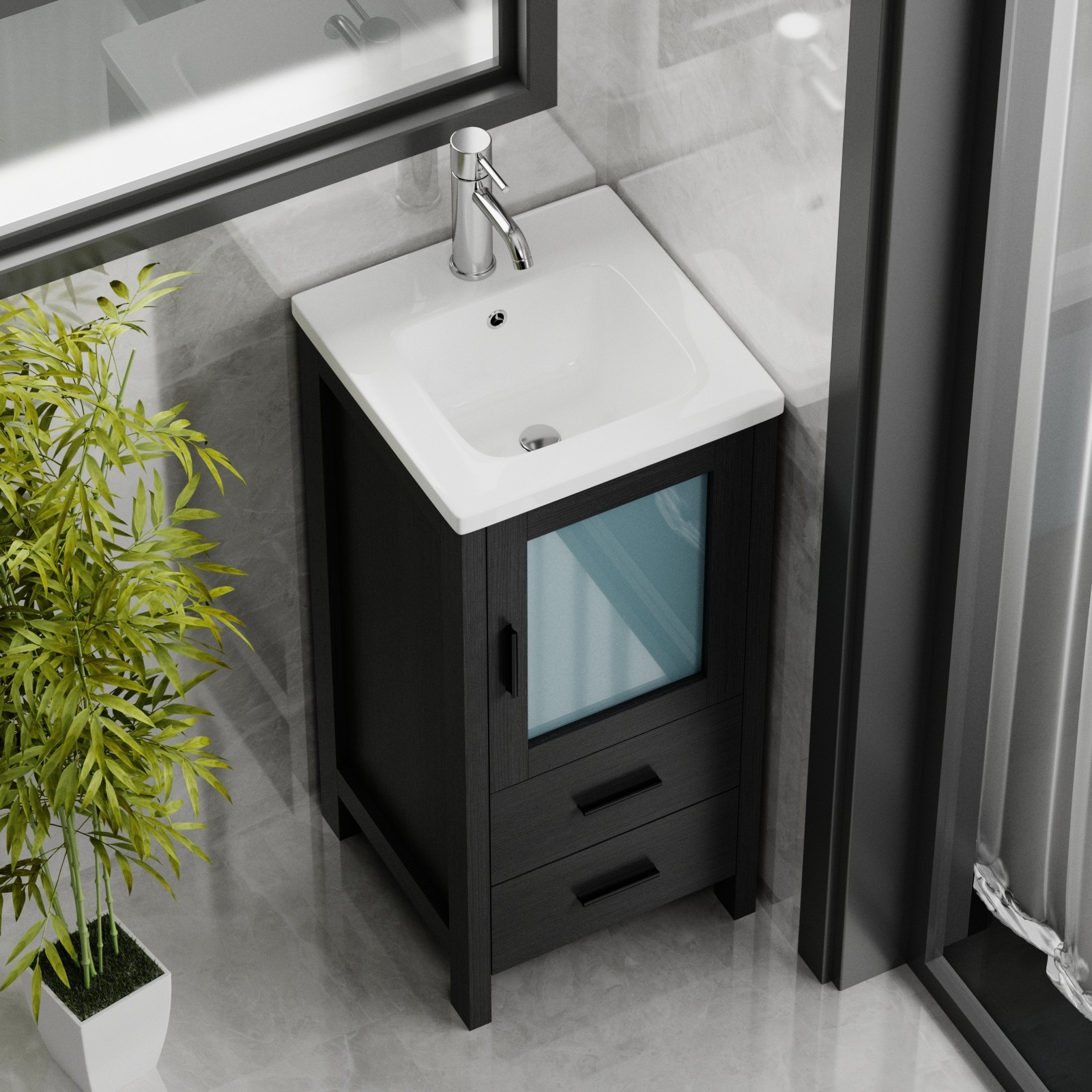 Wonline 16″ Bathroom Vanity w/Sink Cabinet Ceramic Sink Combo for Small Room