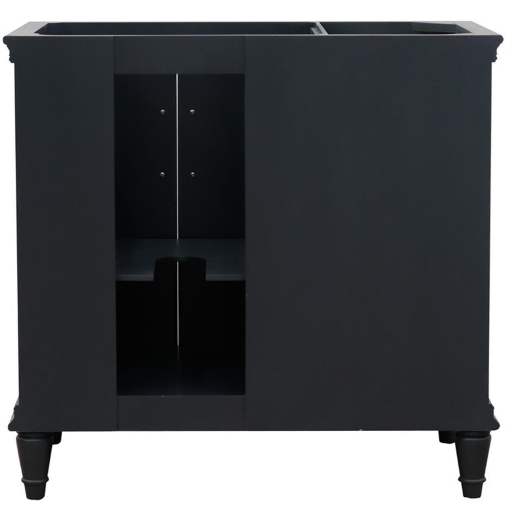 37 in. Single Wooden Vanity Dark Gray White Carrara Round Right Door.Right Sink