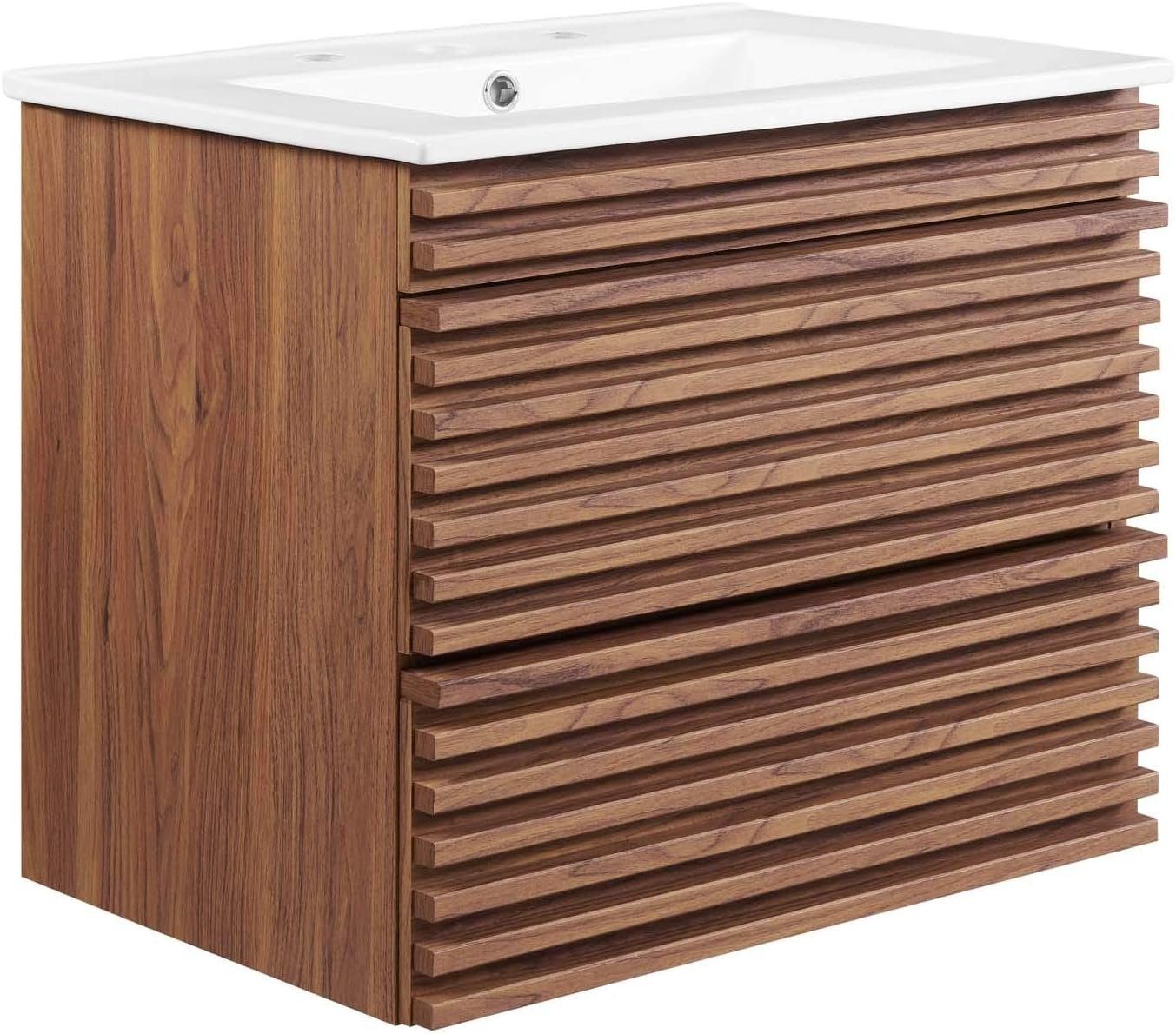 Modway Render 24″ Mid-Century Floating Bathroom Vanity
