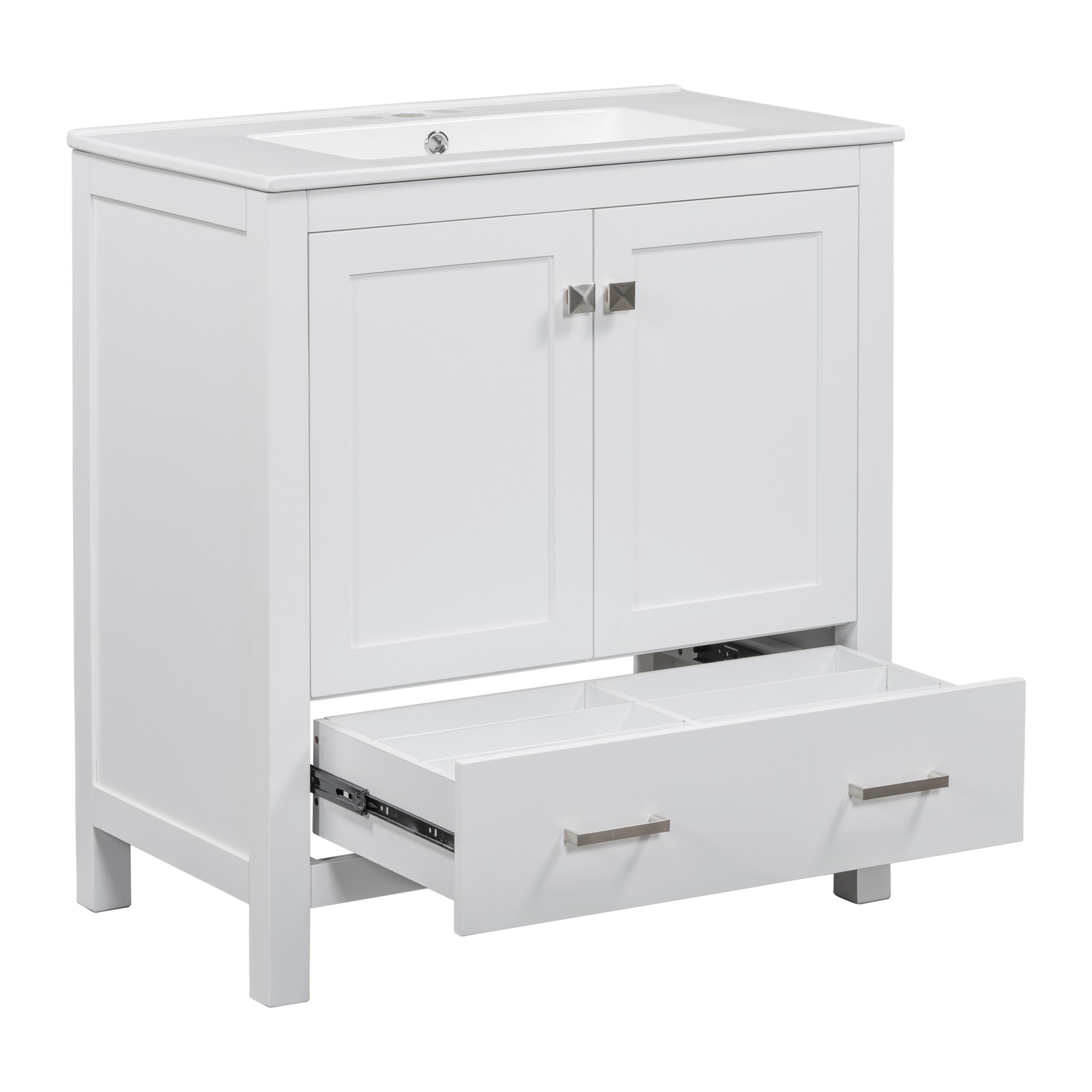 30″ White Bathroom Vanity with Single Sink & Soft Close Doors