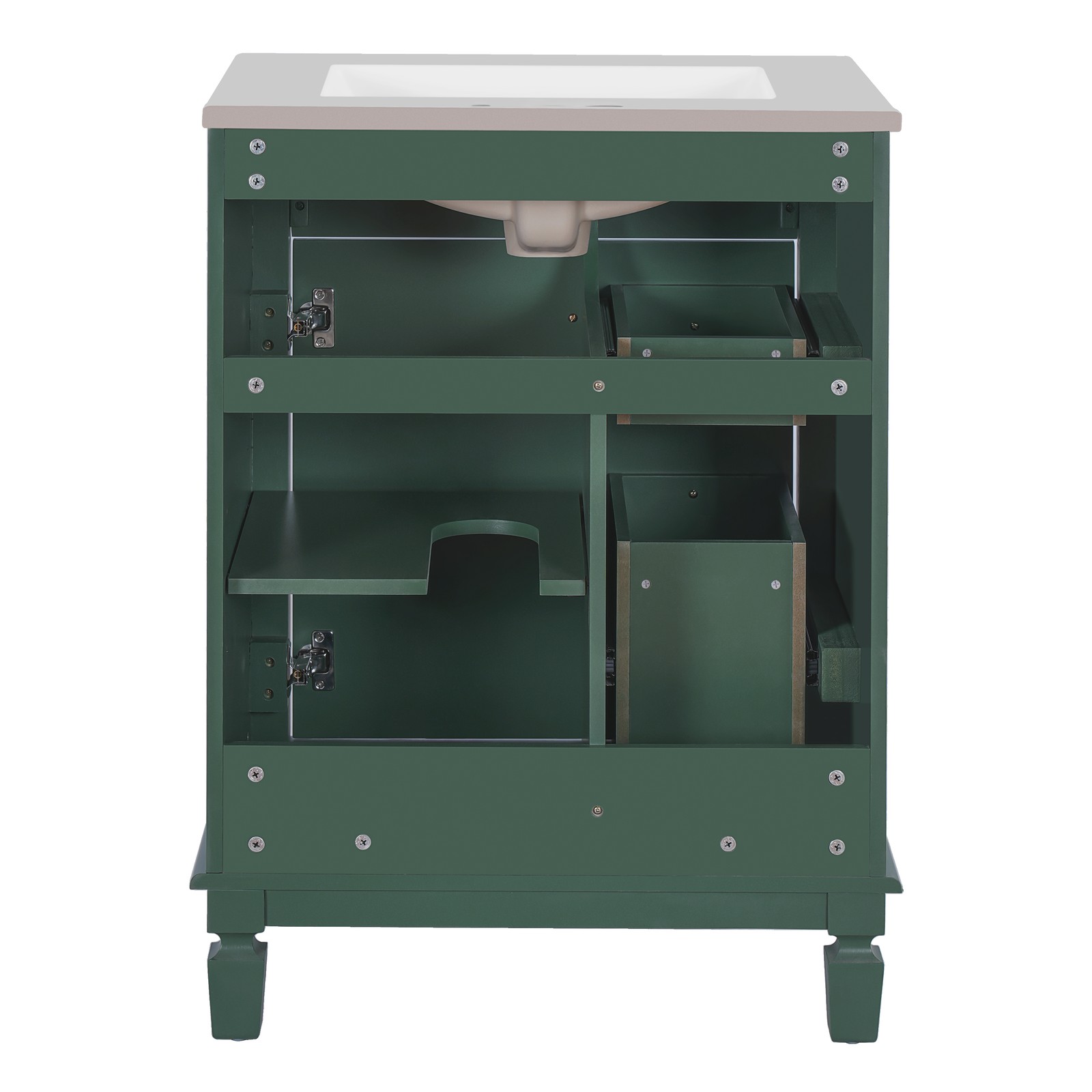 24″ Bathroom Vanity with Ceramic Sink, 2 Drawers, Adjustable Shelf