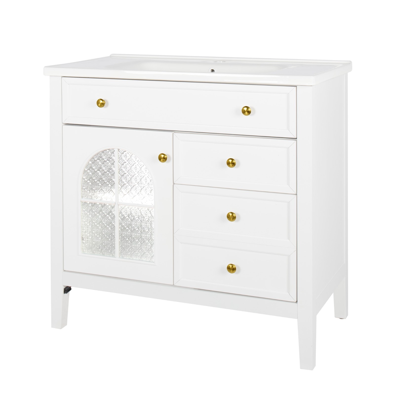 35.6″ Bathroom Vanity Storage Cabinet w/ Ceramic Sink Glass Motion Sensor Light