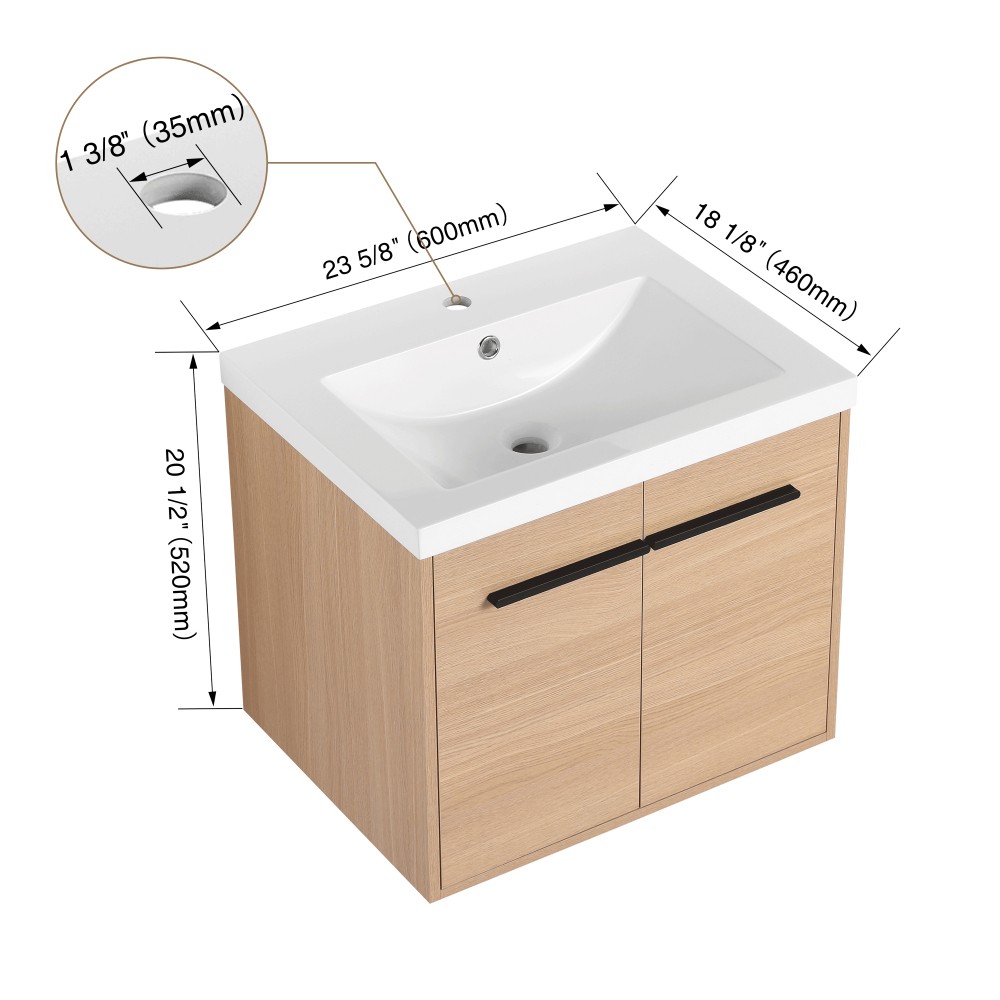 LEVISTAR Oak 24 Inch Bathroom Vanity with resin Countertop Sink