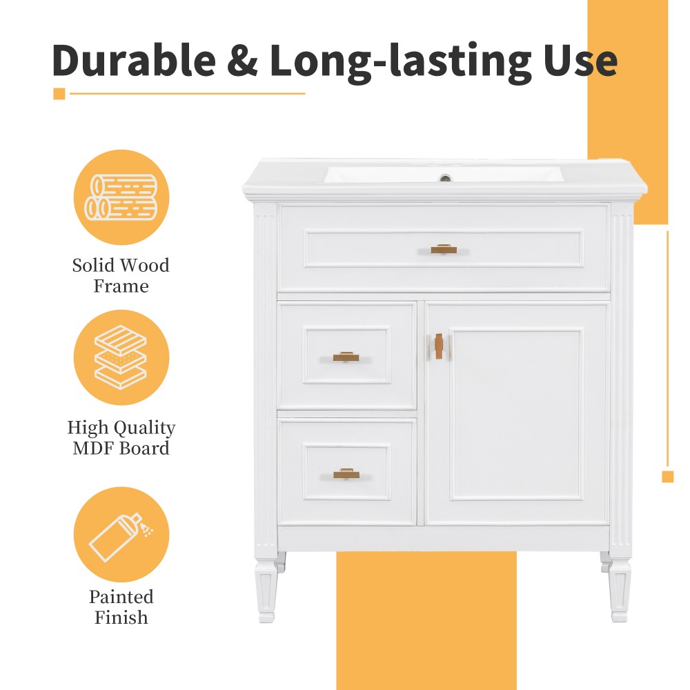 30 Inch Blue Gray Bathroom Vanity Solid Wood Frame MDF Pine Cabinet