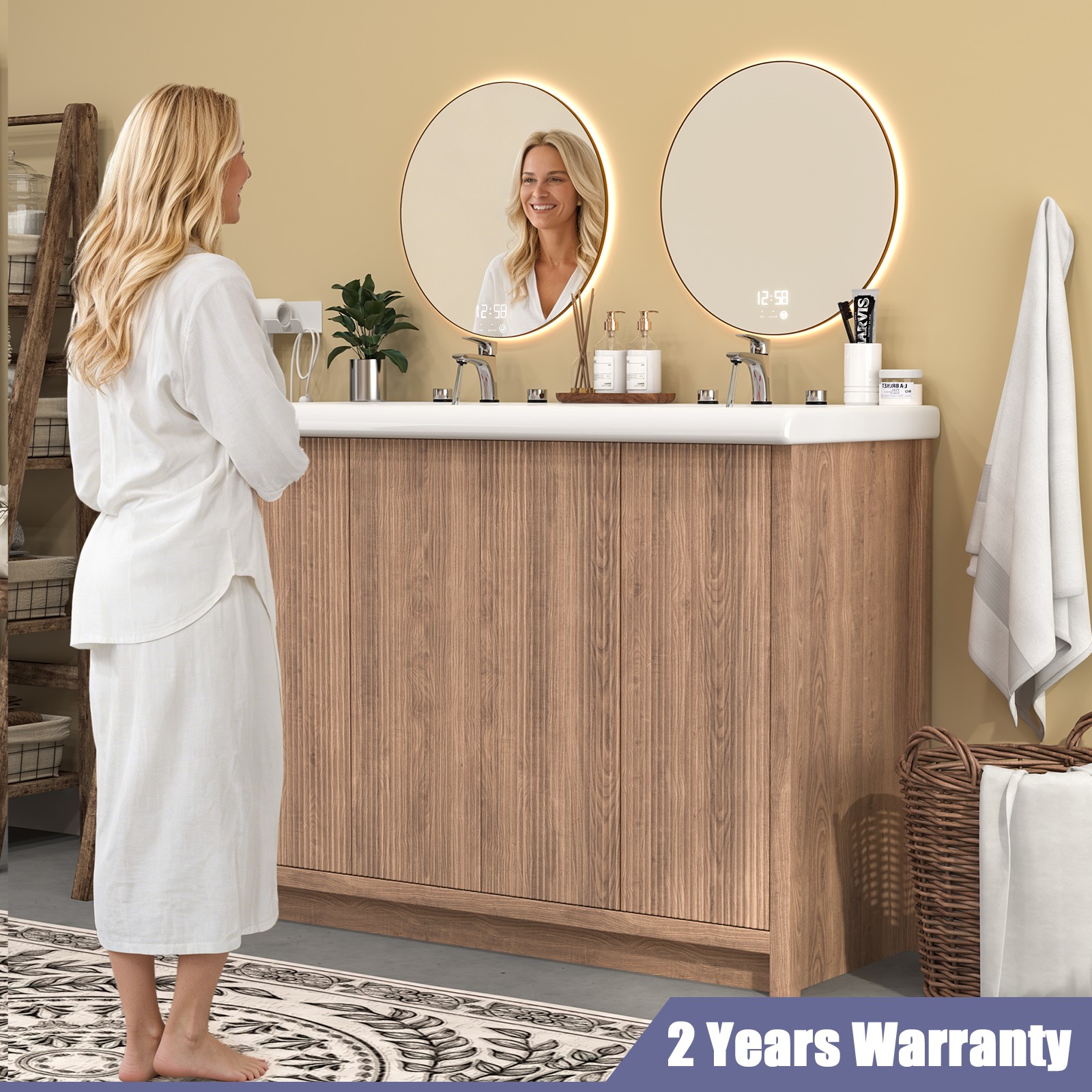 47″ Large Bathroom Vanity Set Double Sink Ceramic Freestanding Cabinet Storage