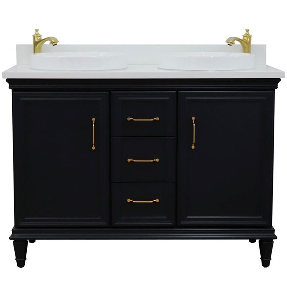 49 in. Double Wooden Vanity Dark Gray with White Quartz Round Sink
