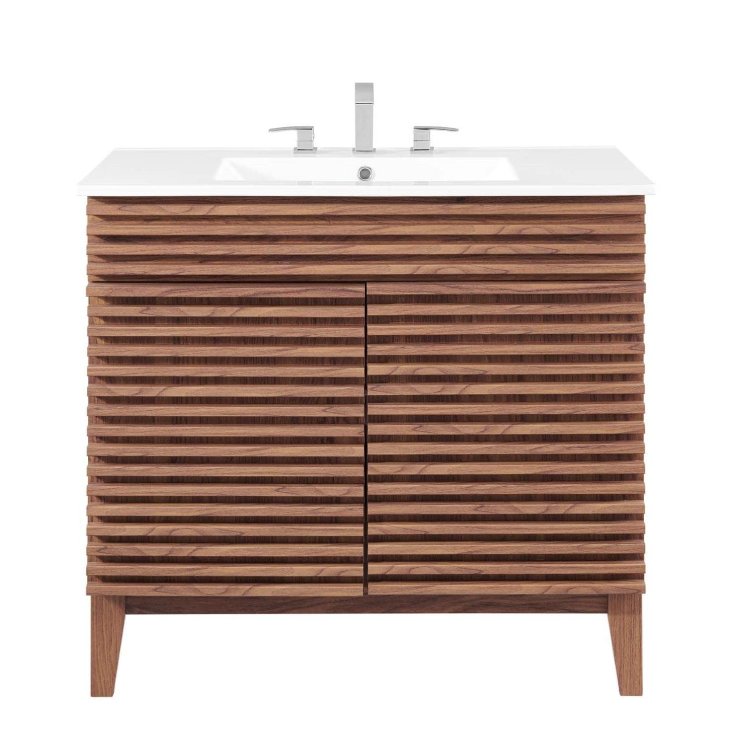 Modway Render 36″ Bathroom Vanity 36 inches Single Sink, Walnut / White Sink