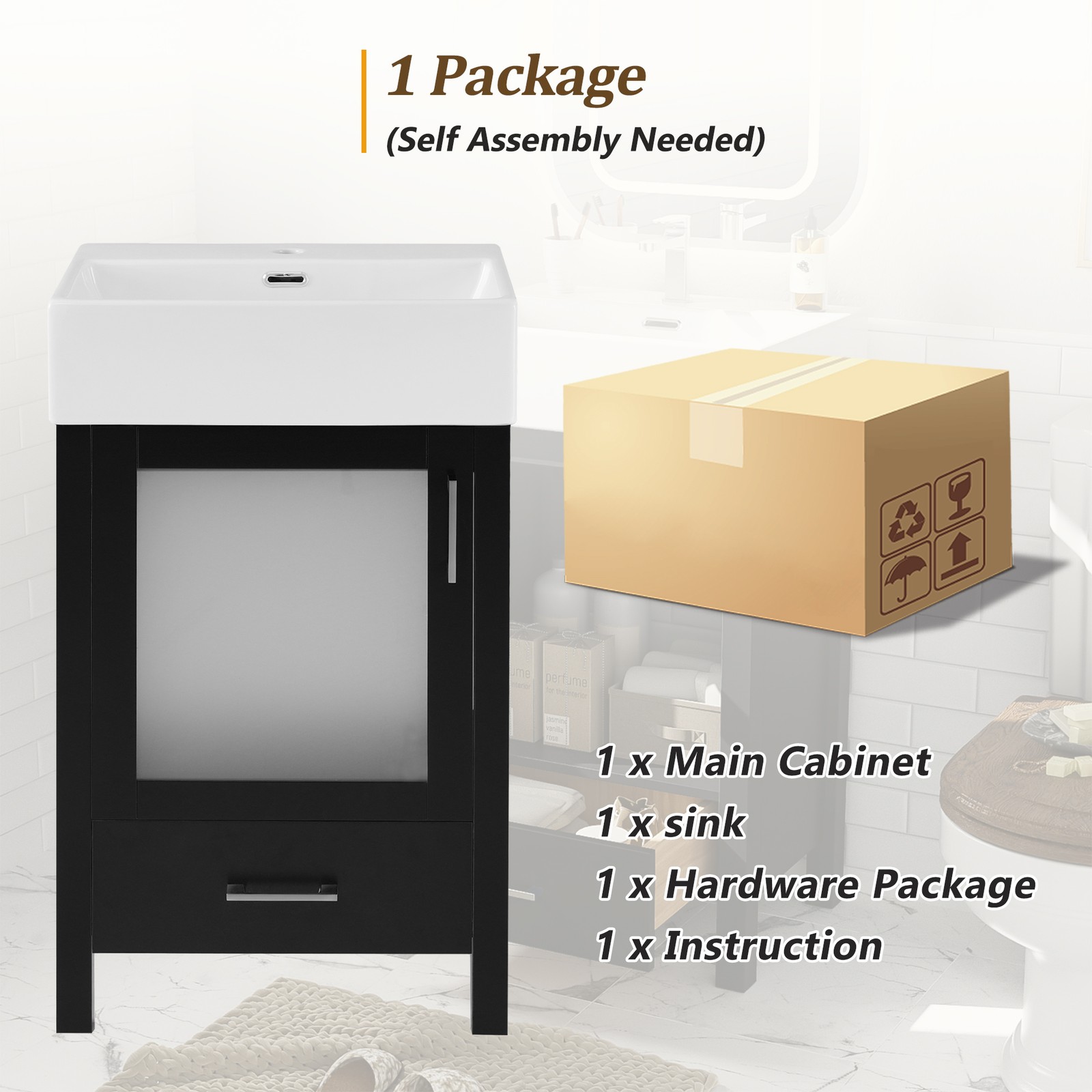 20-Inch Bathroom Vanity with Ceramic Sink and Storage Cabinet