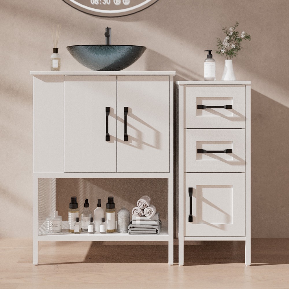 36″ Bathroom Vanity Cabinet Countertop Sink Organizer Vessel Sink White