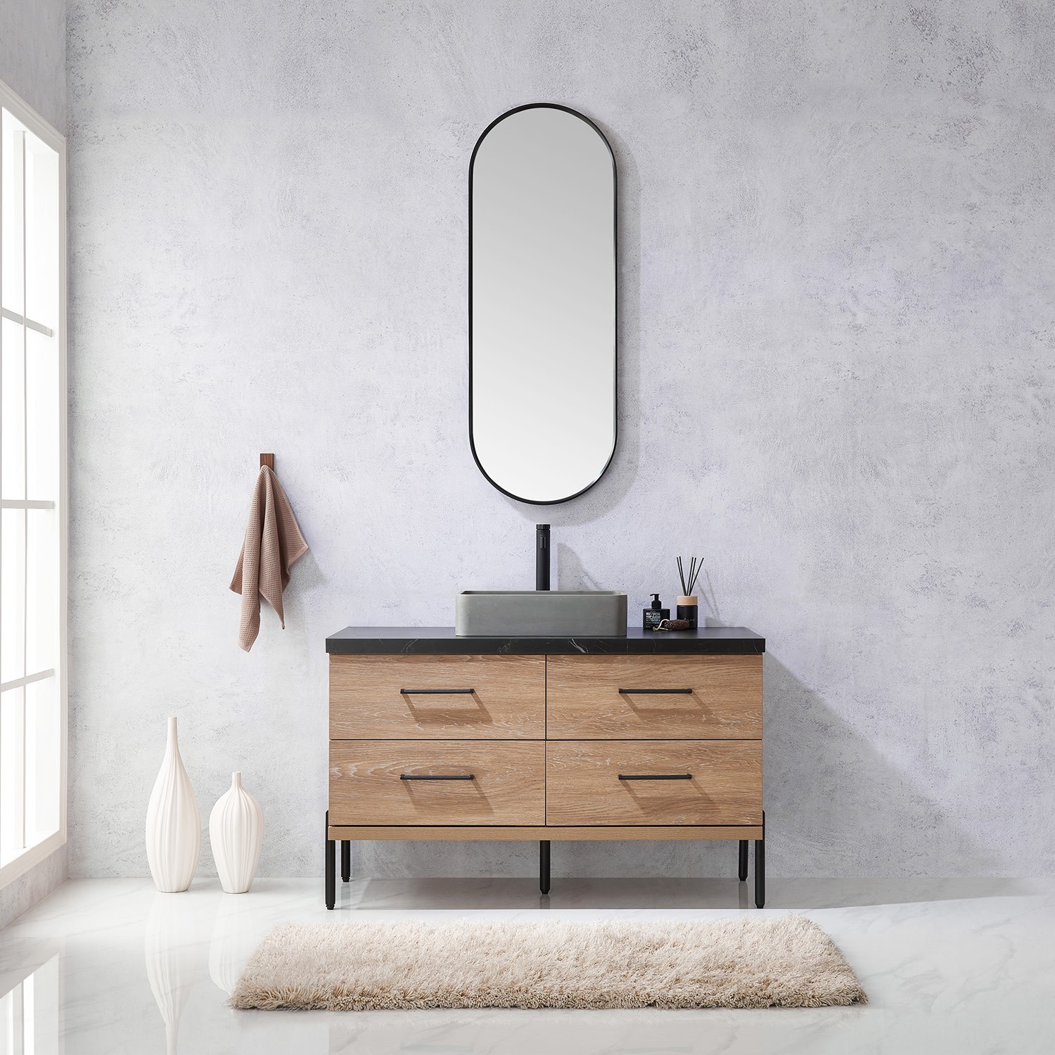 Miseno MV-705148S Trento 48″ – North American Oak / Black