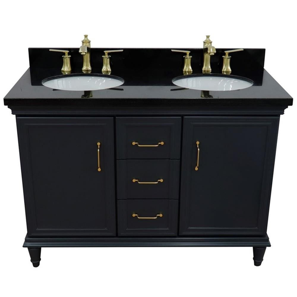 49 in. Double Wooden Vanity Dark Gray with Black Galaxy Oval Sink