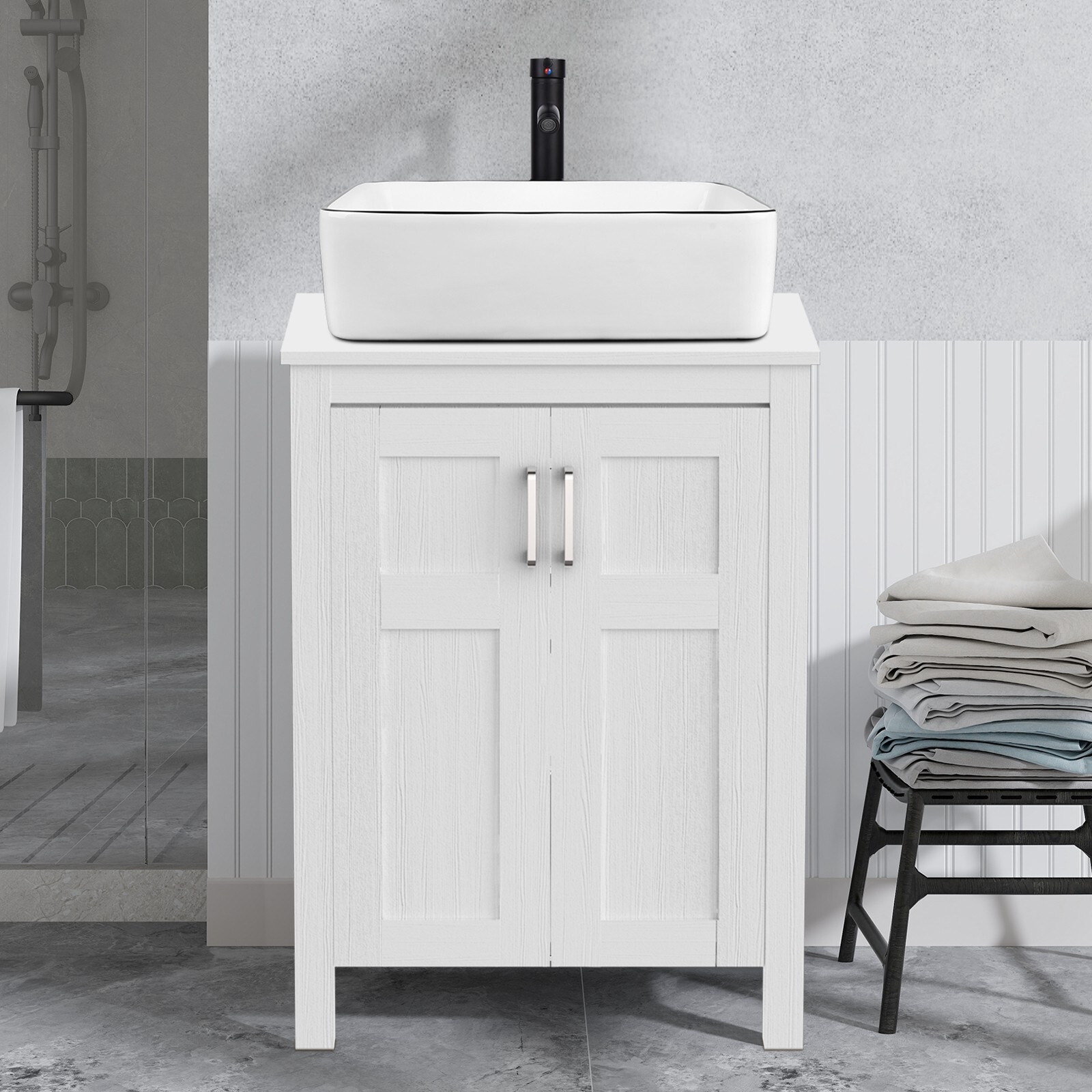 24” Bathroom Vanity Free Standing Cabinet w/ Countertop Vessel Sink Faucet set