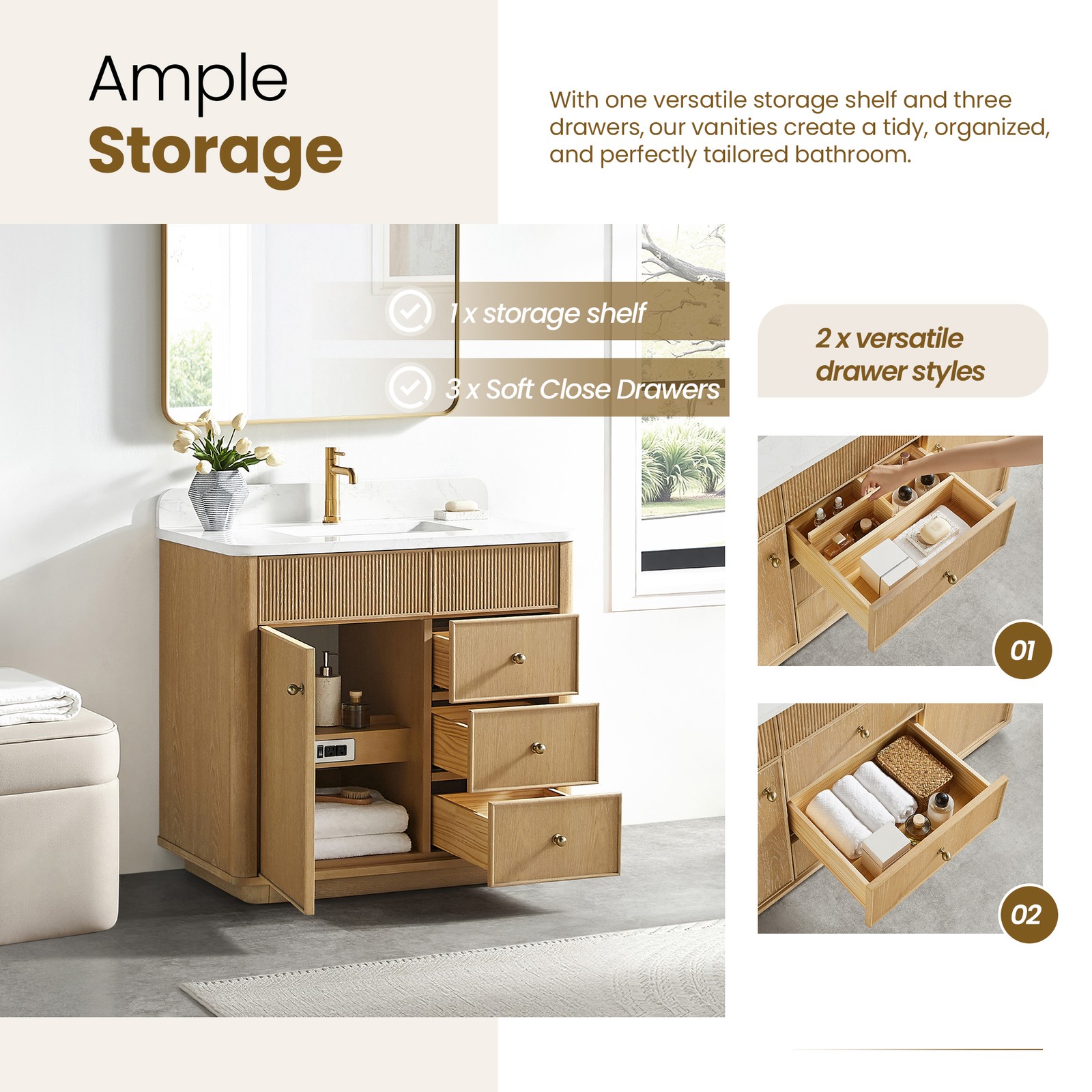 Zogno 36″ Solid Wood Single Bath Vanity in Washed Ash Gray with White Stone Top