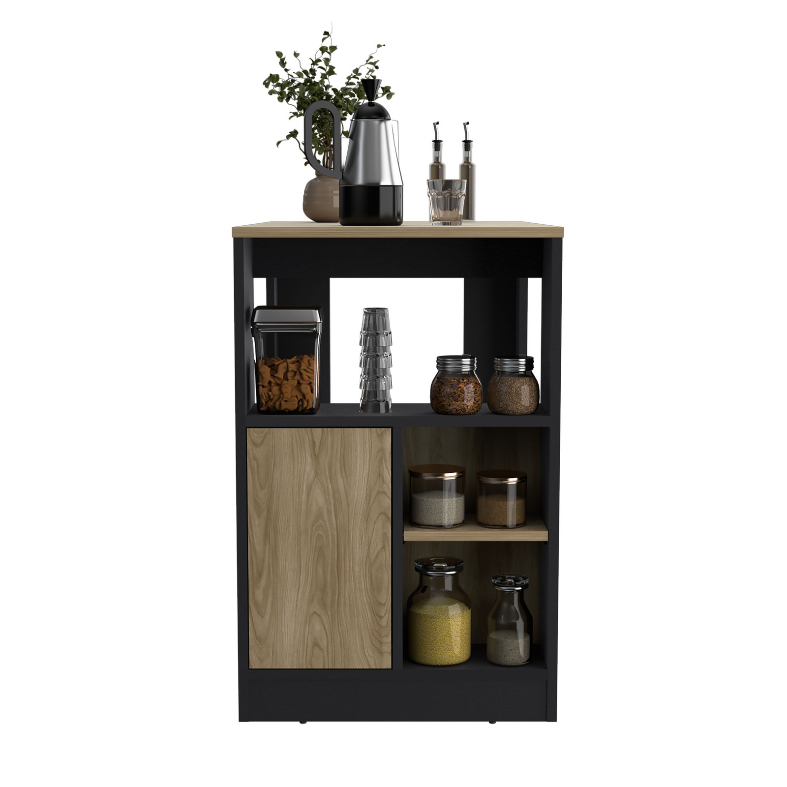 Kitchen Island 36″ H, Three Open Side Storage Shelves