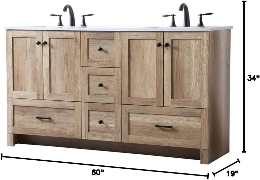 Elegant Lighting – VF2860DNT – 60 Inch Double Bathroom Vanity In Natural Oak