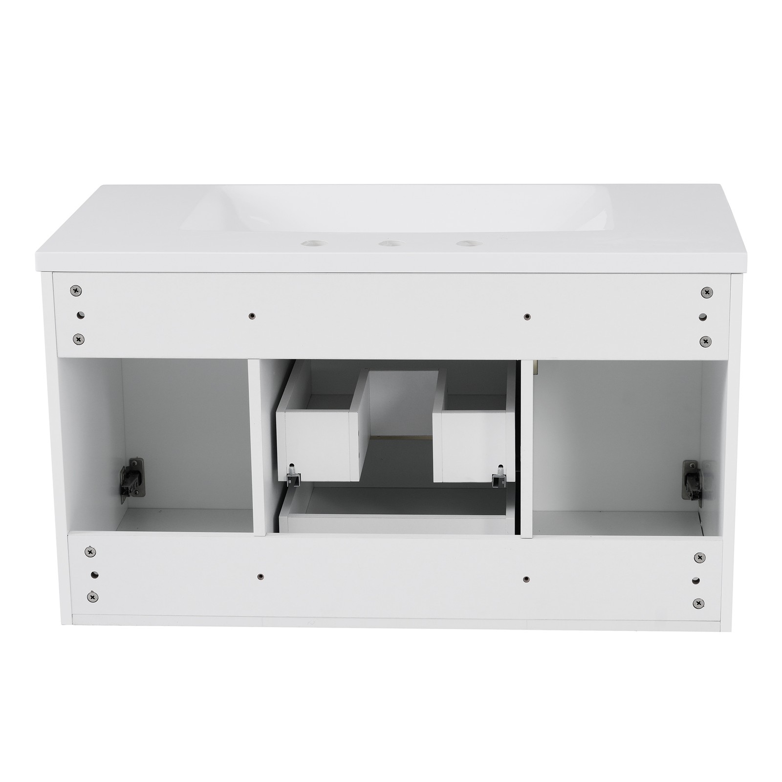 36″ Floating Bathroom Vanity Cabinet with 2 Drawers, Solid Wood, White