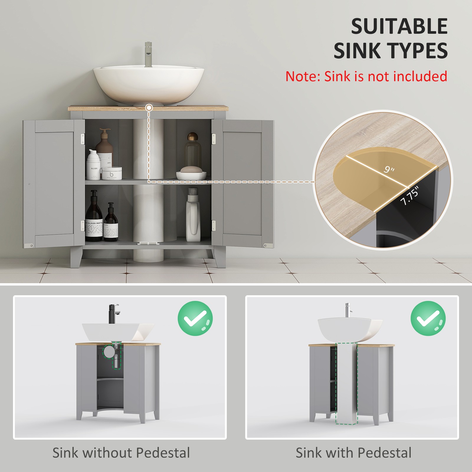 Pedestal Sink Cabinet, Bathroom Vanity Cabinet with U-Shape