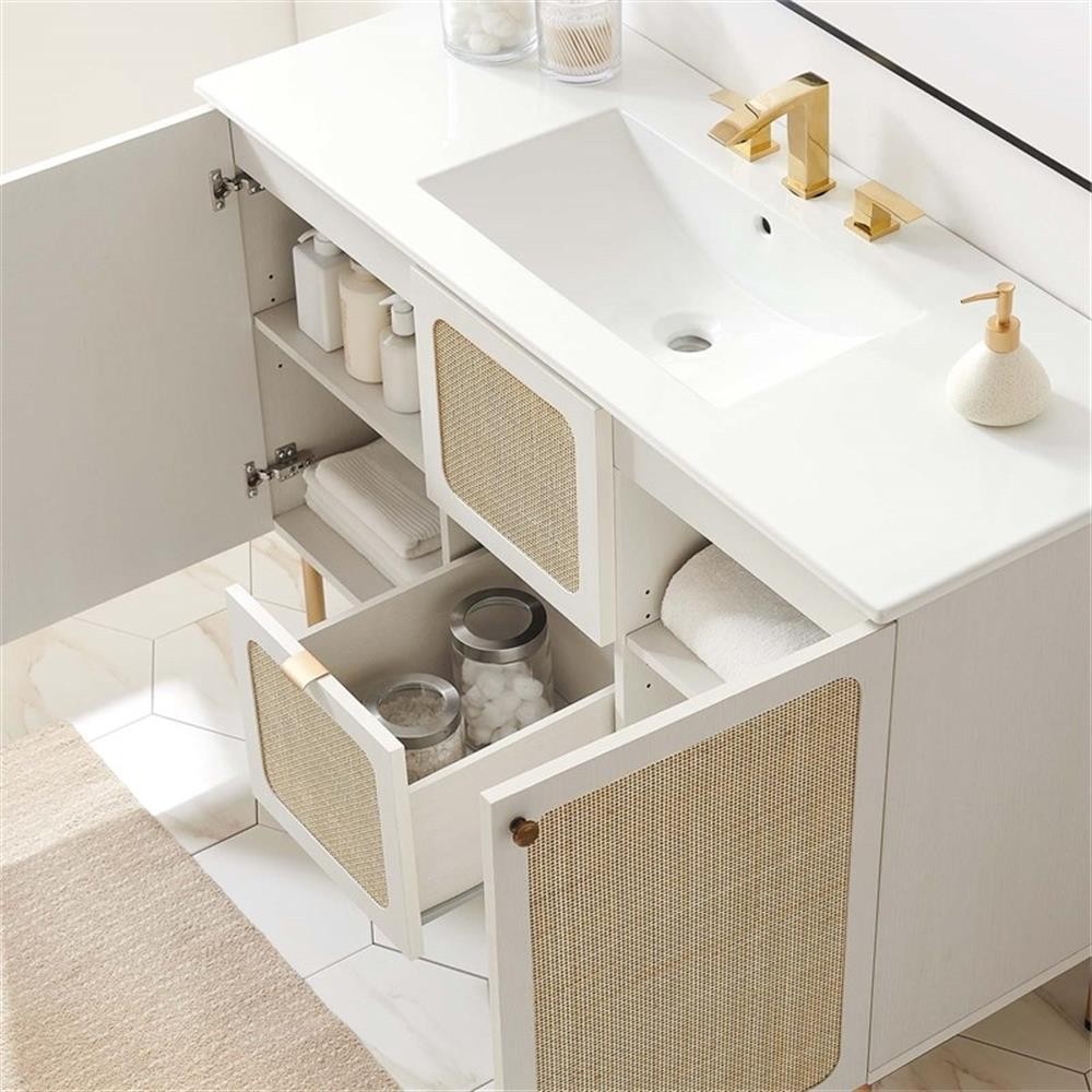 Pemberly Row 48″ Single Sink Wood & Metal Bathroom Vanity in White
