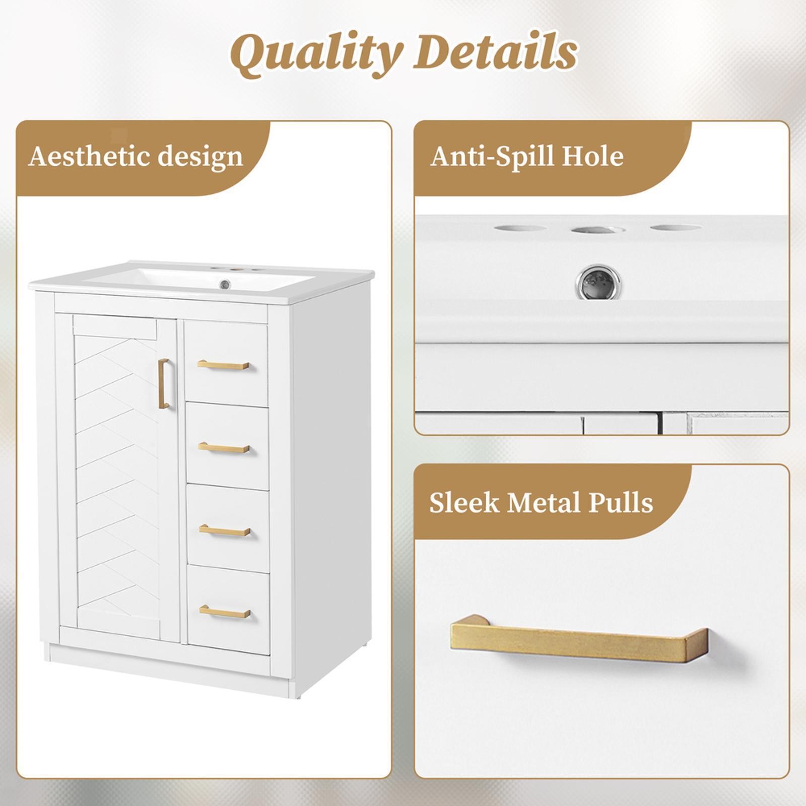 Space-Saving 24-Inch Vanity with High-Quality Ceramic Sink, Customizable