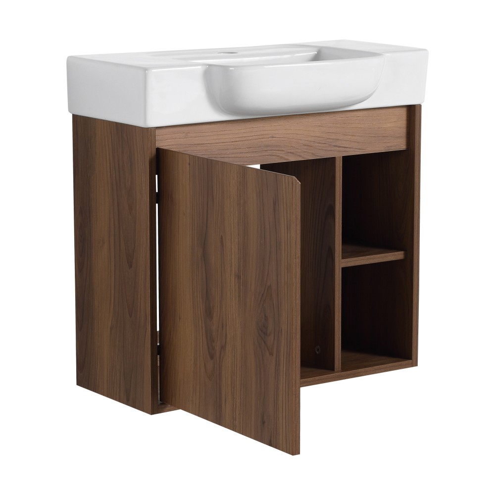24” Wall-Mounted Bathroom Vanity with White Ceramic Sink & Soft-Close Door