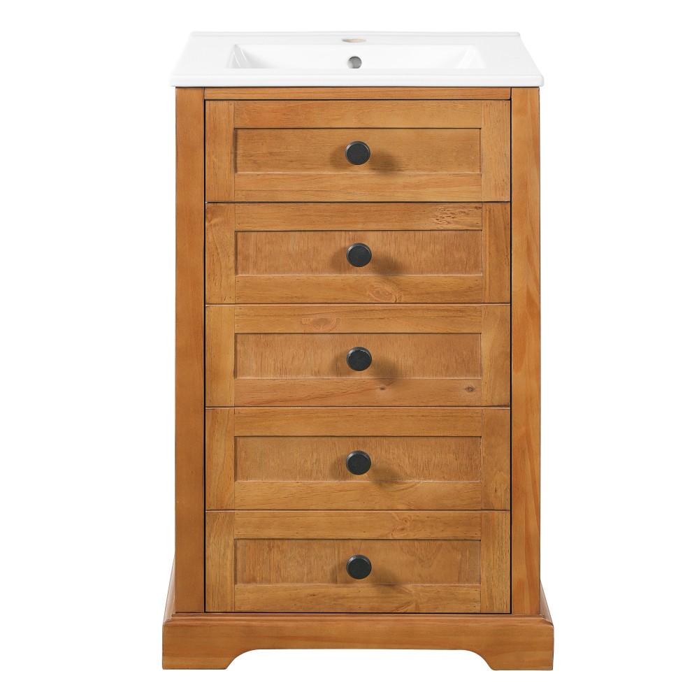 20″ Bathroom Vanity with Integrated Ceramic Sink Cabinet with Soft-Closing Door