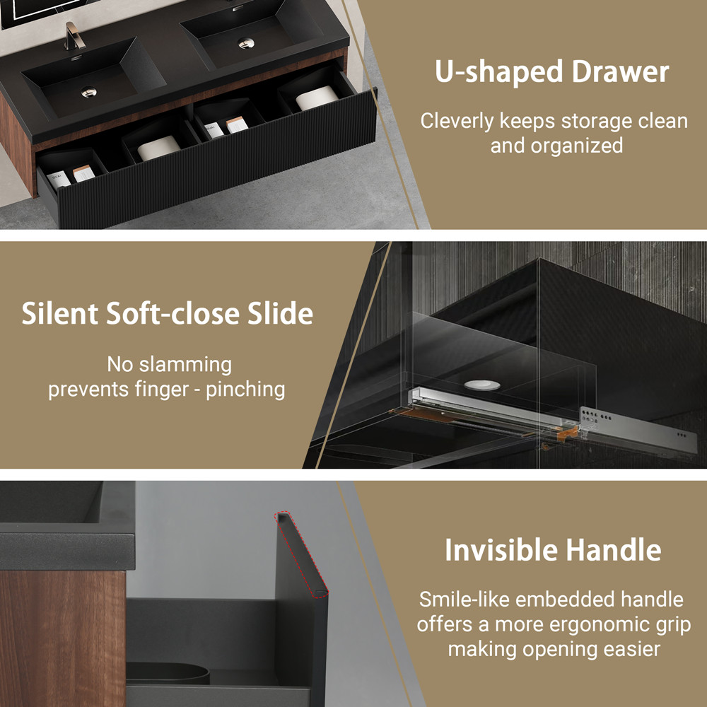 60″ Wall Mounted Bathroom Vanity w/Double Sink,2 Drawers,Floating Vanity Cabinet