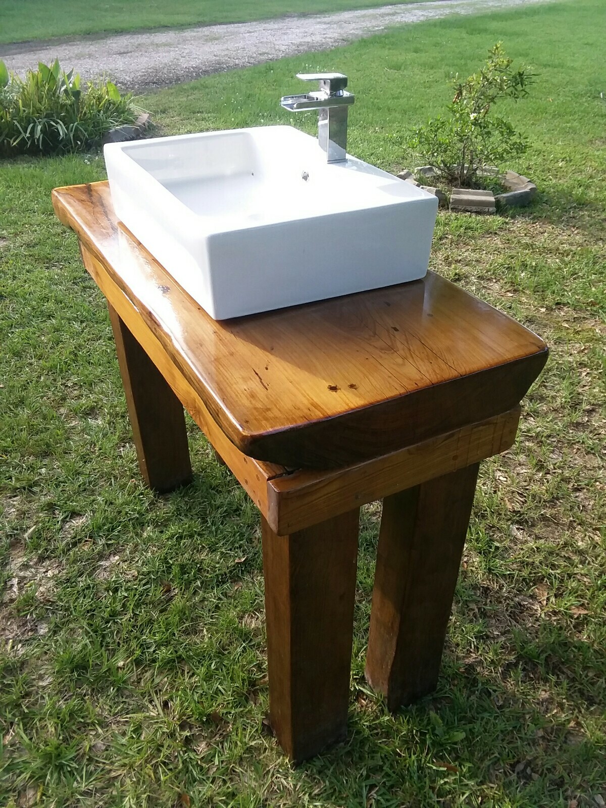 REVERSABLE Ancient Sinker Cypress Rustic Bath Vanity Wood Slab w/Sink & Faucet