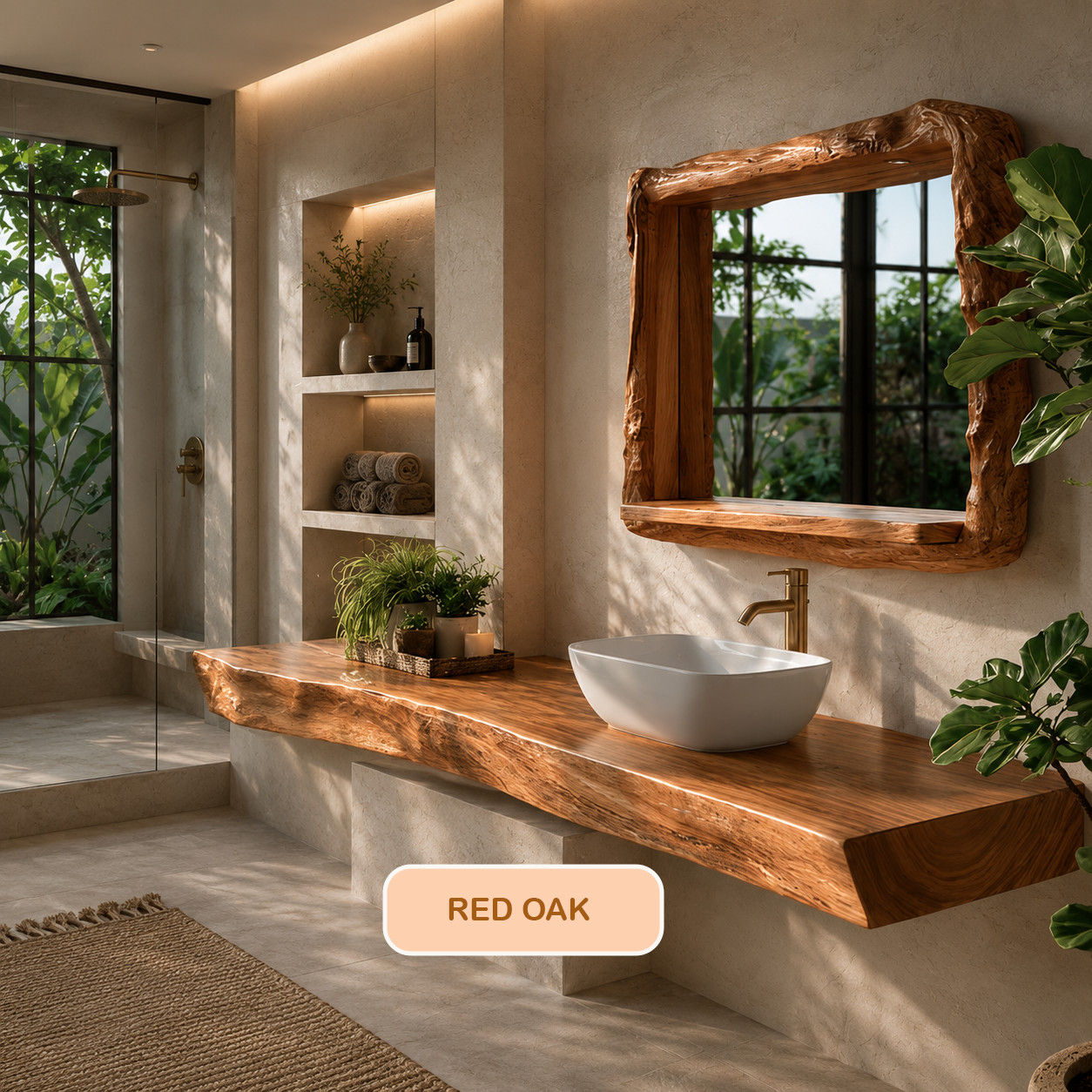 Floating Bathroom Vanity Rustic Solid Wood Live Edge Bathroom Sink Console