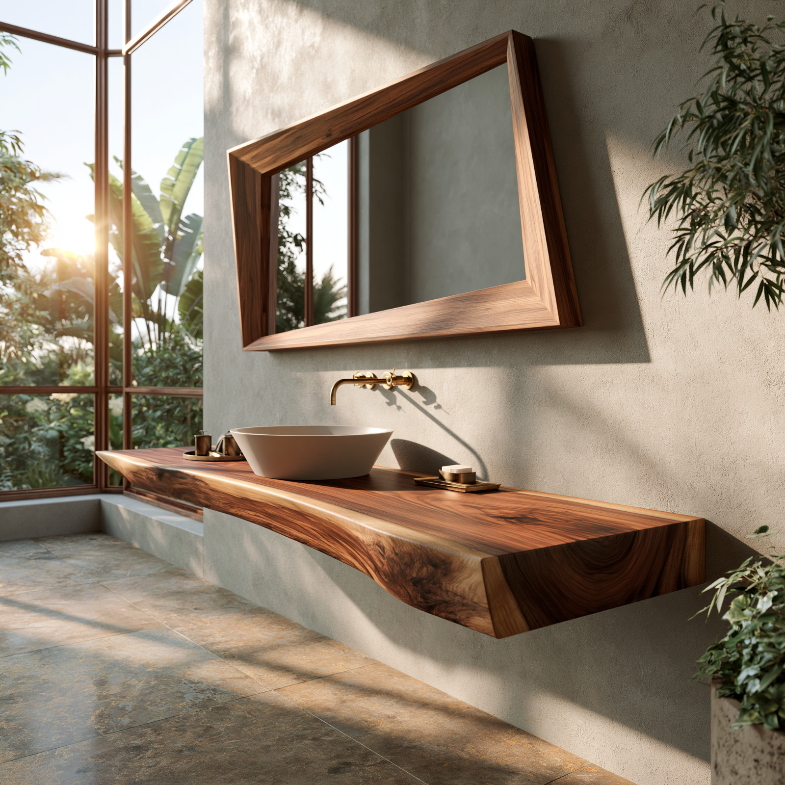 Live Edge Wall-Mounted Bathroom Vanity Countertop Solid Genuine Wood Slab