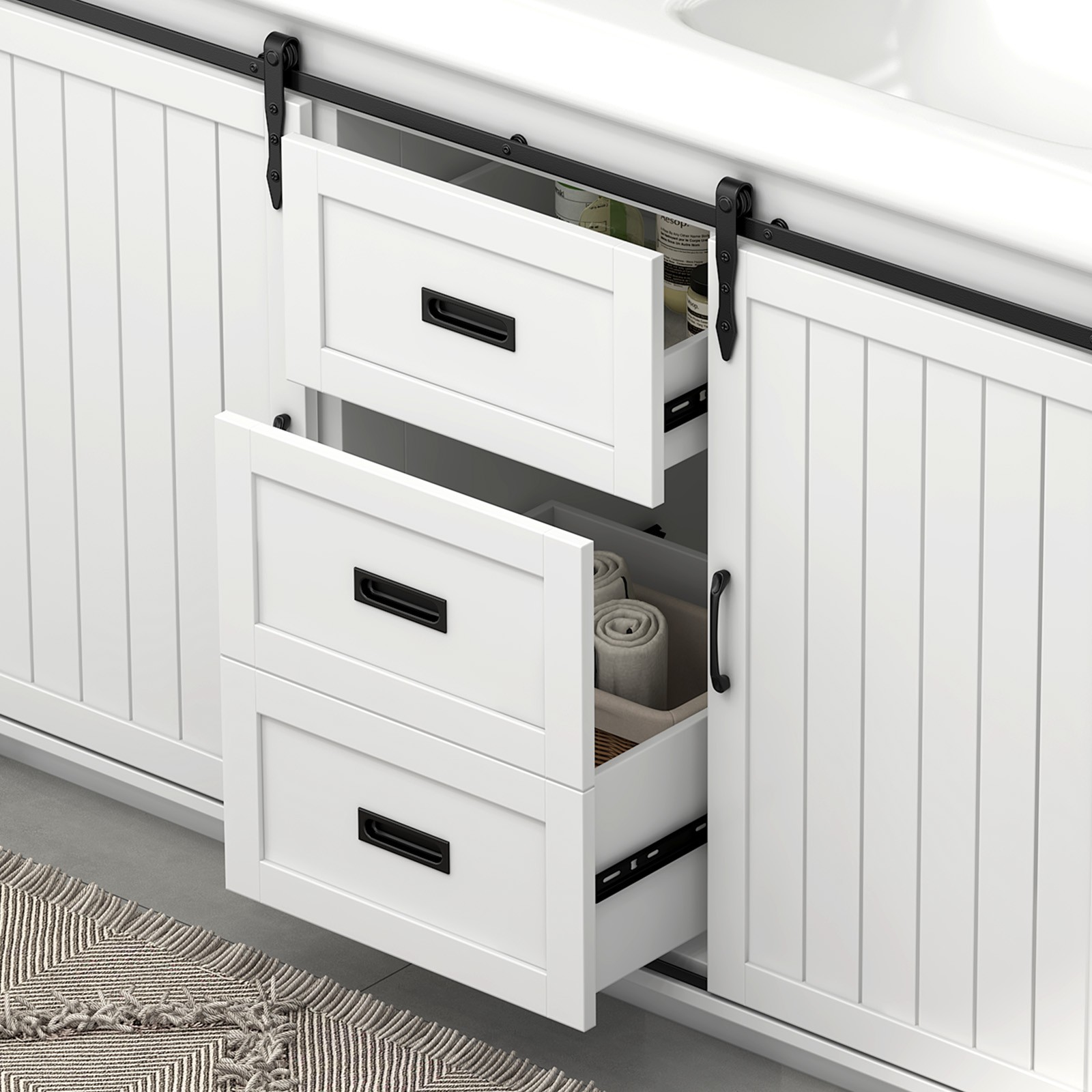 47″ Bathroom Double Sink Vanity Cabinet Ceramic Vessel Sink 3-Drawer Cabinet NEW